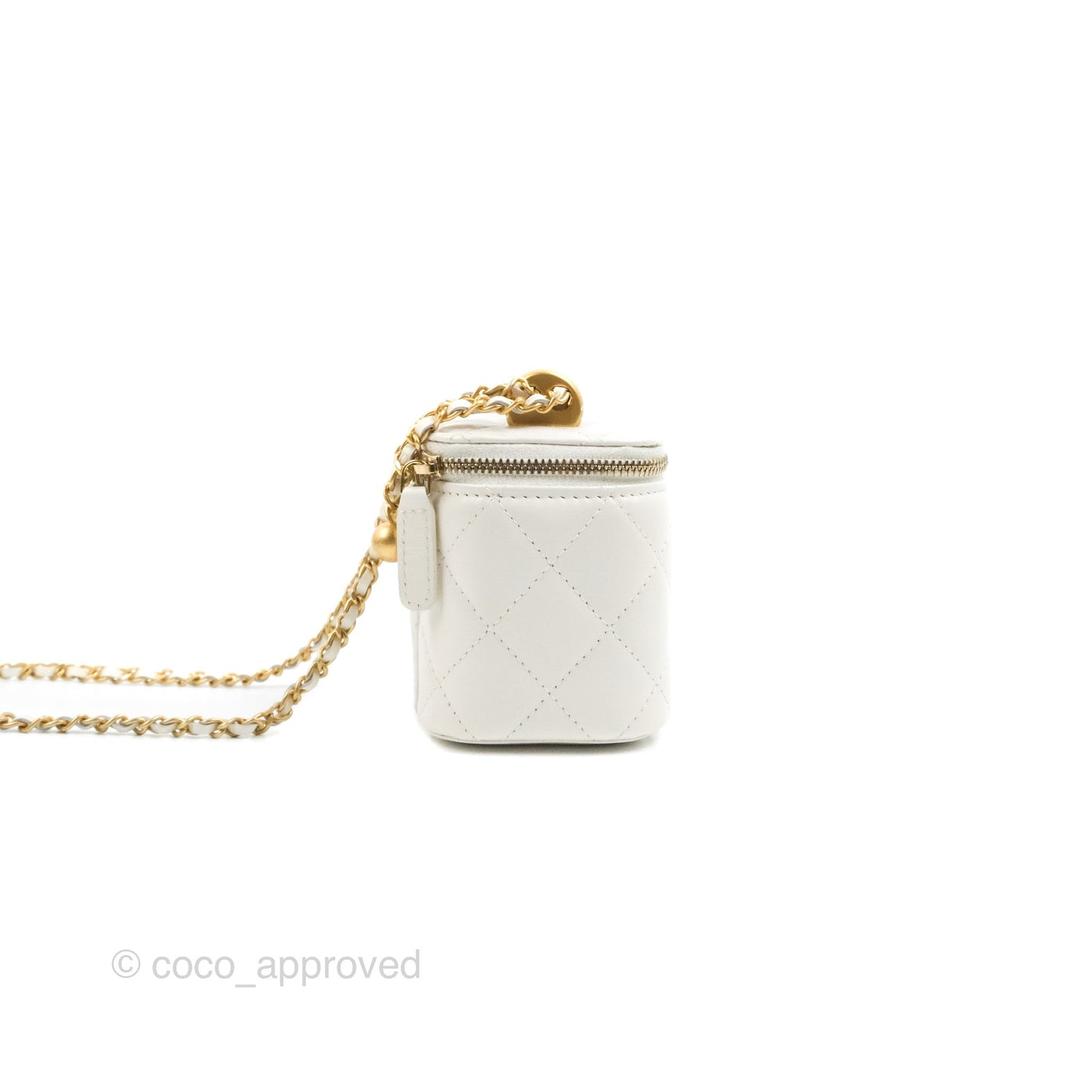 Chanel Quilted Mini Perfect Fit Vanity With Chain White Calfskin Aged Gold Hardware