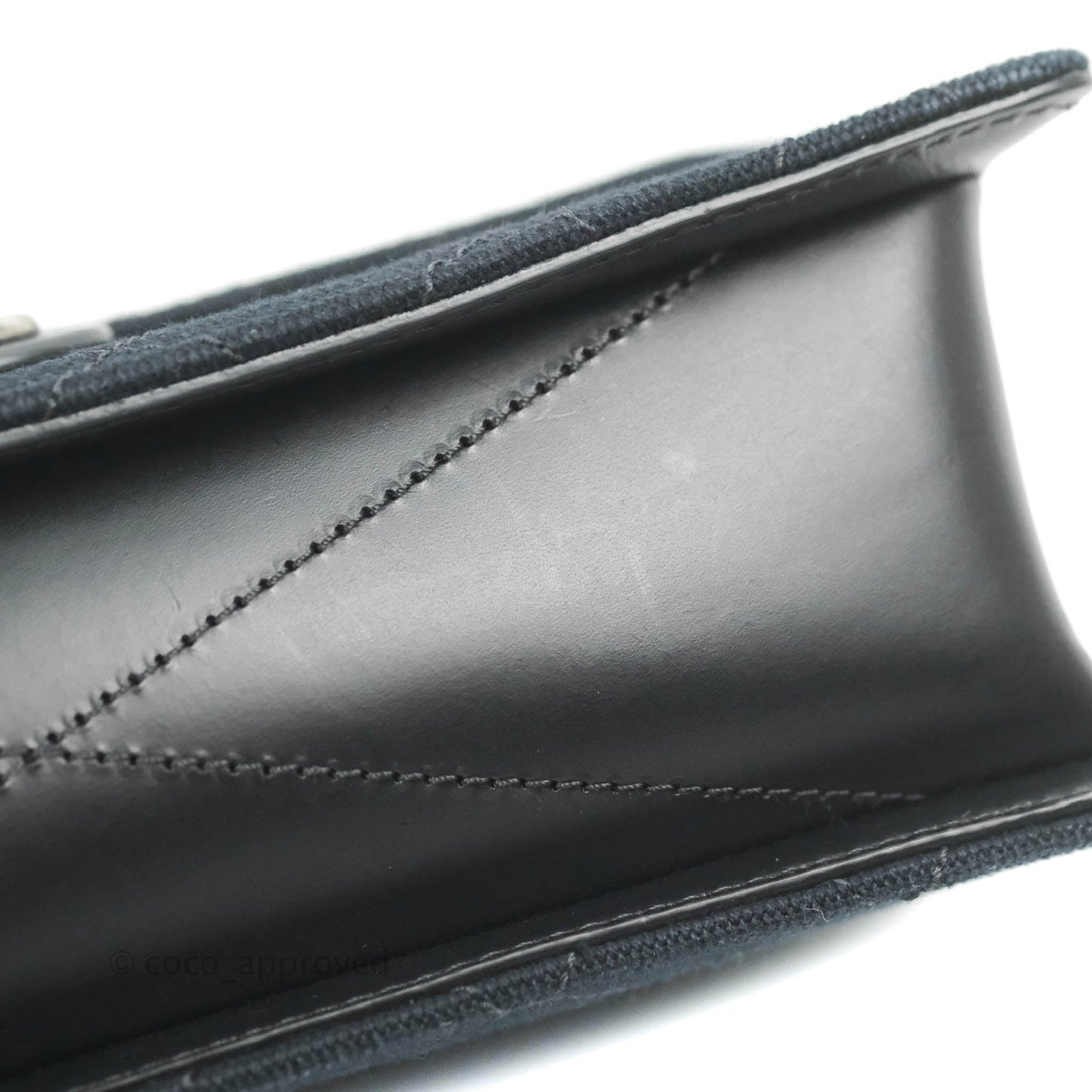 Chanel Quilted CC Top Handle with Chain Dark Navy Fabric Ruthenium Hardware 15P