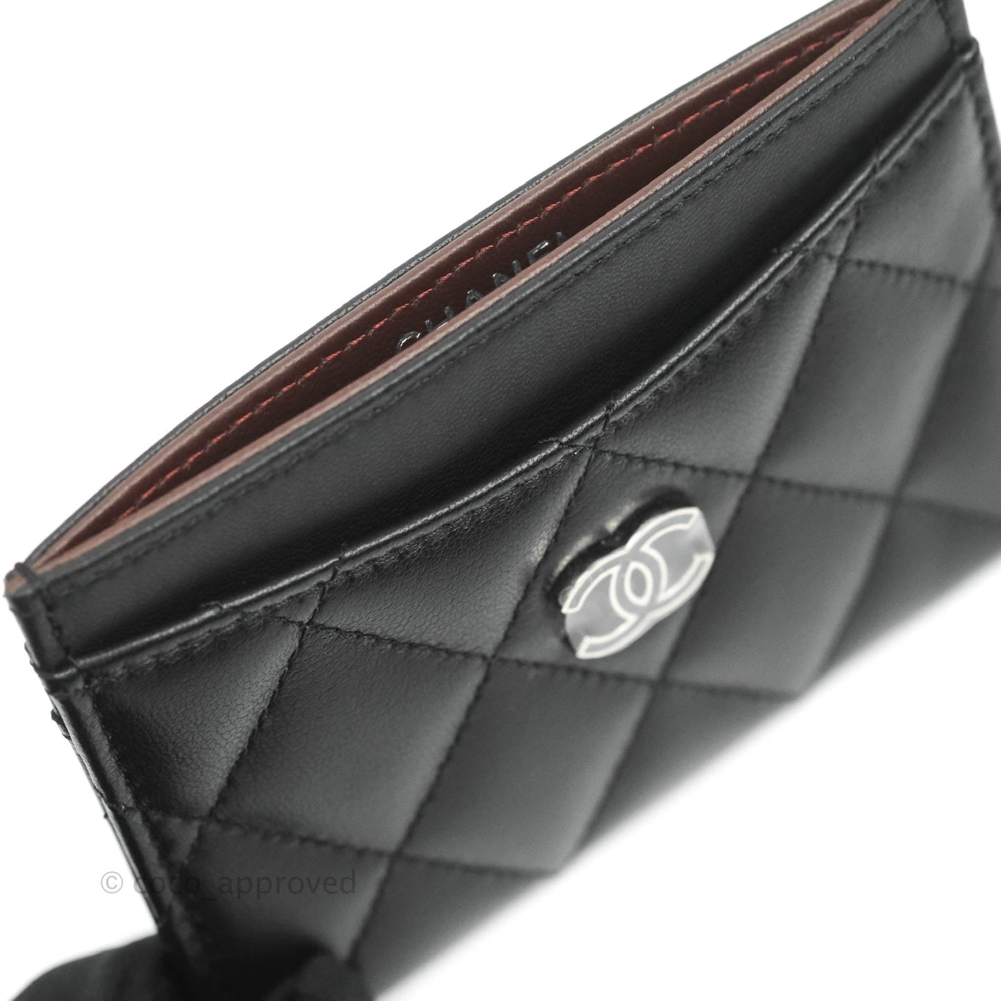 Chanel Glitter CC Card Holder Black Lambskin Silver Hardware