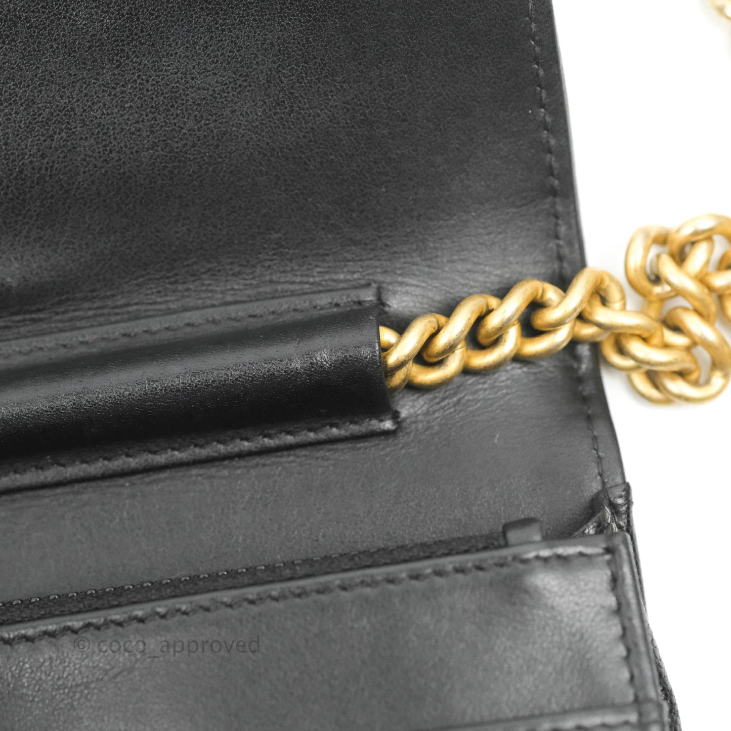 Chanel Quilted Boy Wallet on Chain WOC Black Caviar Aged Gold Hardware