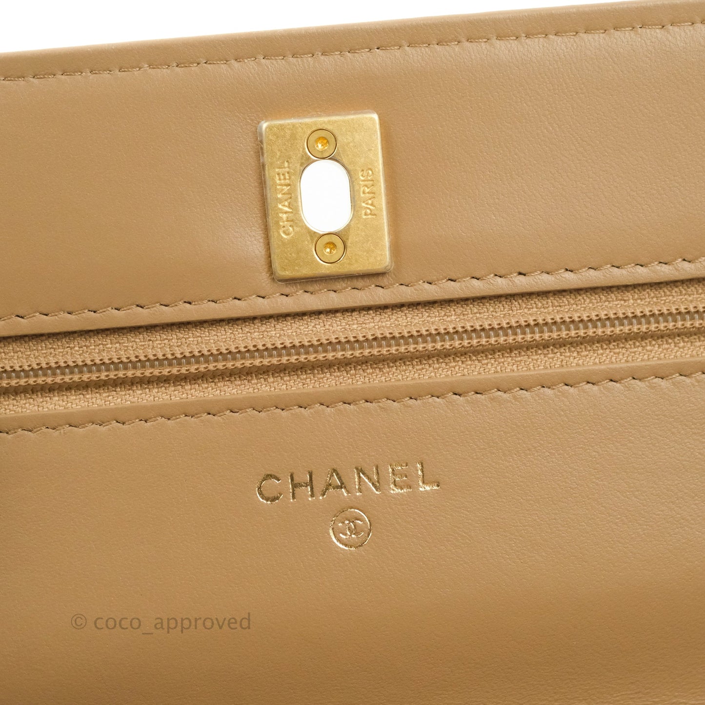 Chanel Quilted Pearl Crush Wallet on Chain WOC Beige Lambskin Aged Gold Hardware