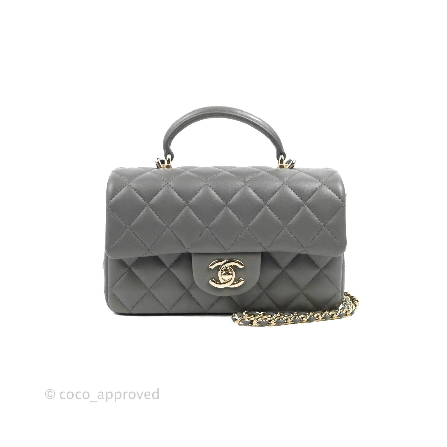 Chanel Top Handle Mini Rectangular Flap Bag Grey Lambskin Gold Hardware