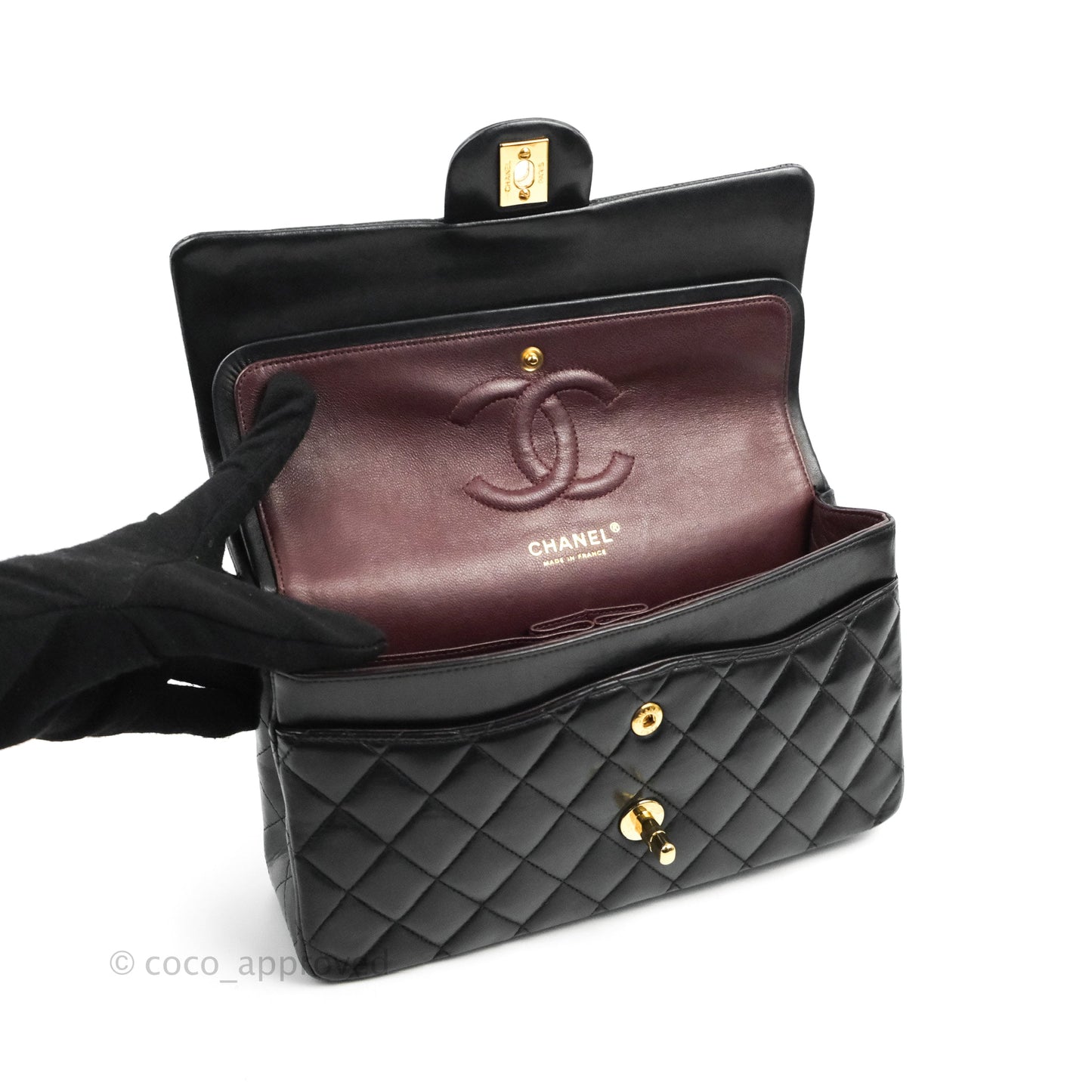 Chanel Classic M/L Medium Double Flap Black Lambskin Gold Hardware