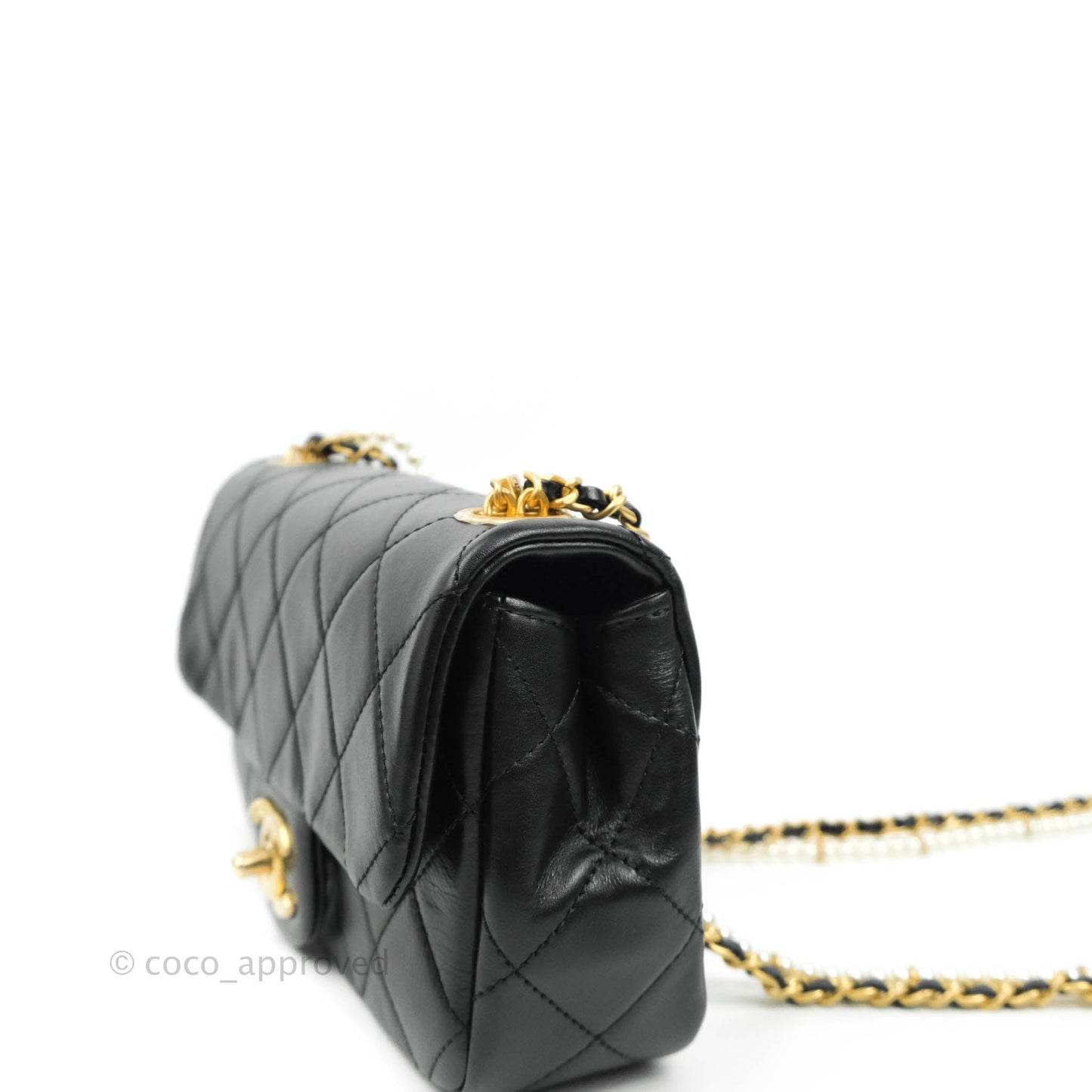 Chanel Quilted Small Crystal Pearls Flap Black Calfskin Gold Hardware 20K