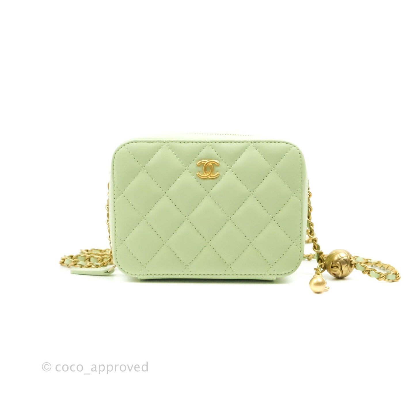 Chanel Mini Pearl Crush Quilted Camera Case Pastel Green Lambskin Aged Gold Hardware