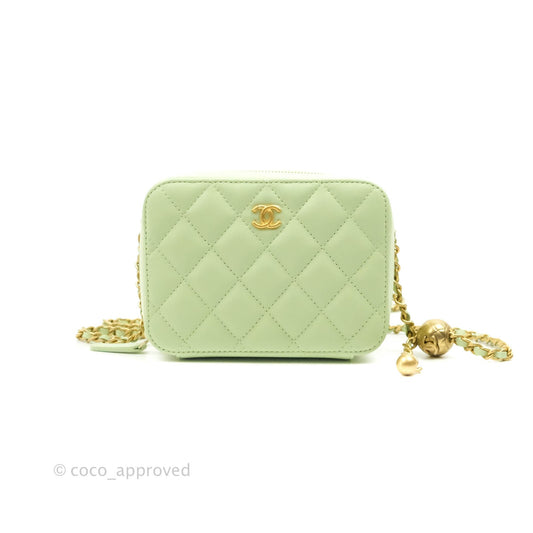 Chanel Mini Pearl Crush Quilted Camera Case Pastel Green Lambskin Aged Gold Hardware
