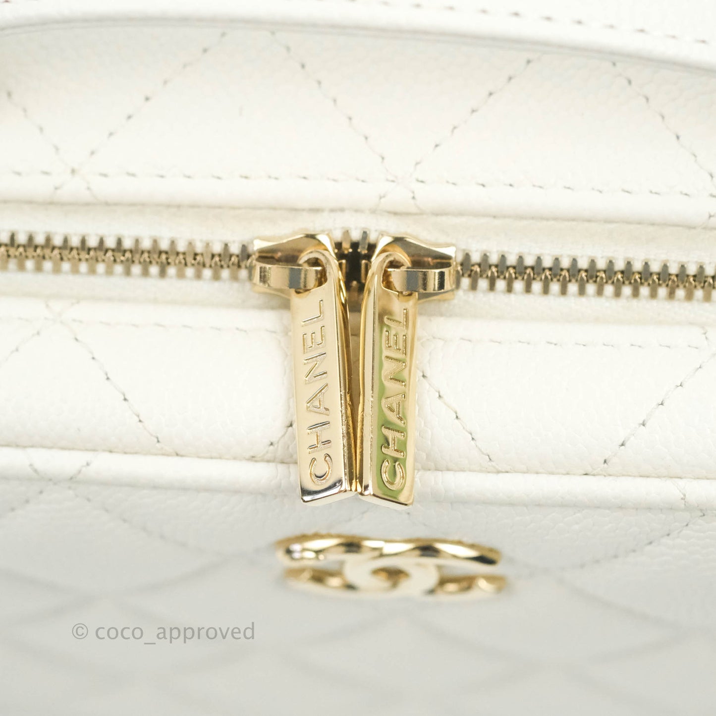 Chanel Quilted Top Handle Vanity White Caviar Gold Hardware