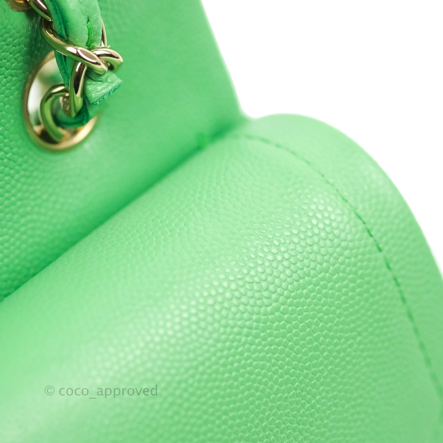 Chanel Small Classic Quilted Flap Green Caviar Gold Hardware