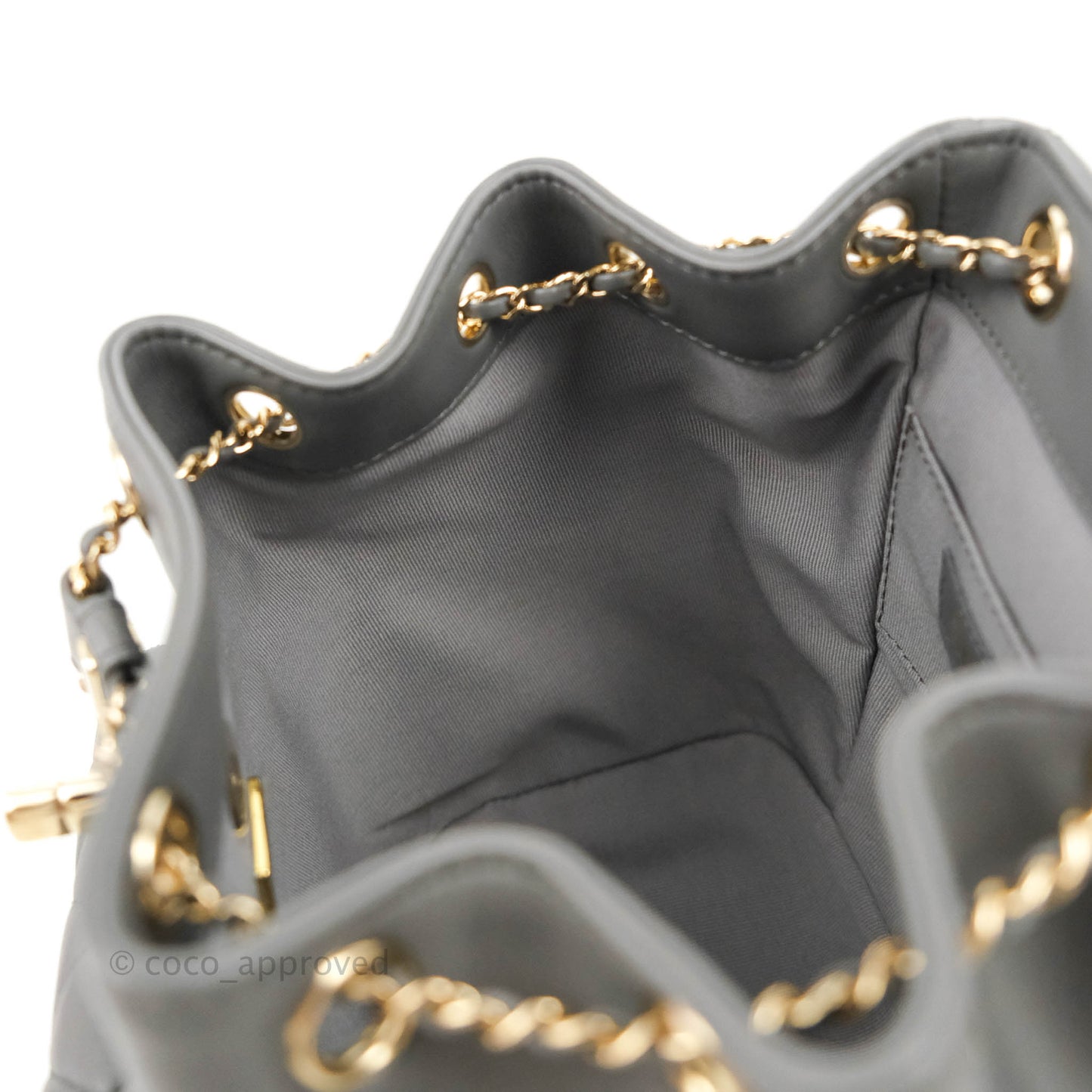 Chanel Quilted Small Duma Drawstring Backpack Grey Lambskin Gold Hardware 22A