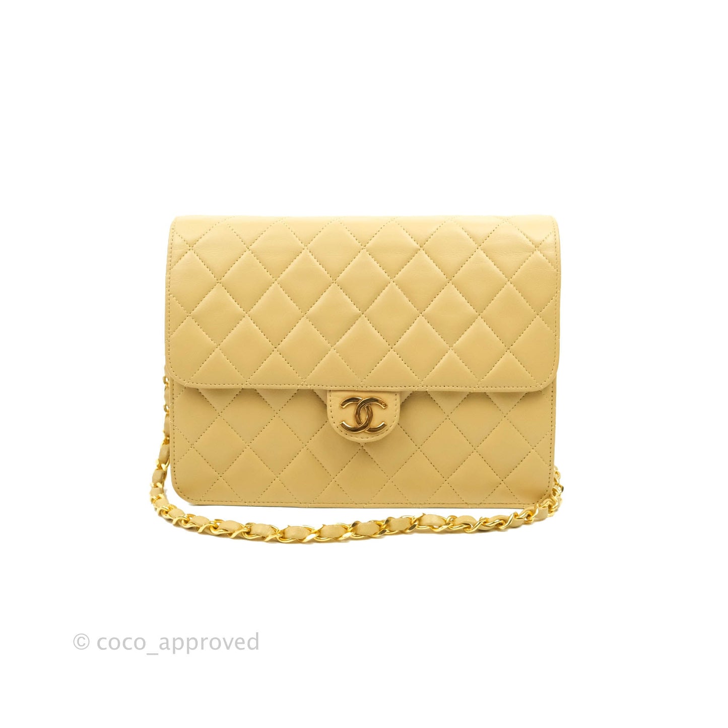 Chanel Vintage Single Flap Beige Lambskin 24K Gold Hardware
