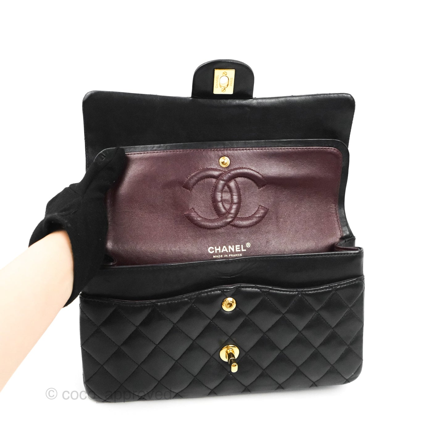 Chanel Classic M/L Medium Flap Quilted Black Lambskin Gold Hardware