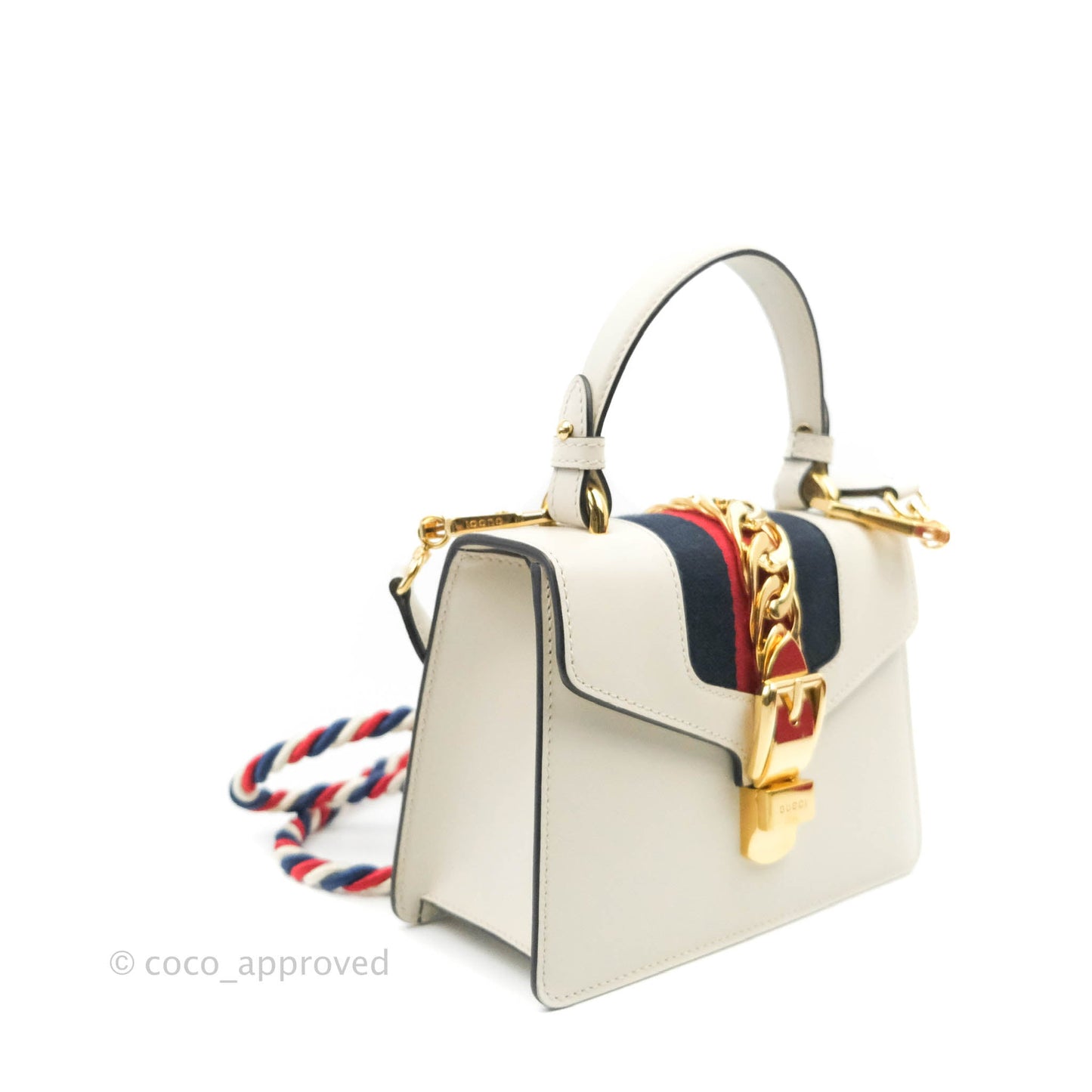 Gucci Mini Sylvie Top Handle White Calfskin Shoulder Bag⁣ ⁣⁣⁣⁣⁣⁣⁣⁣⁣⁣⁣⁣⁣⁣⁣⁣With Strap