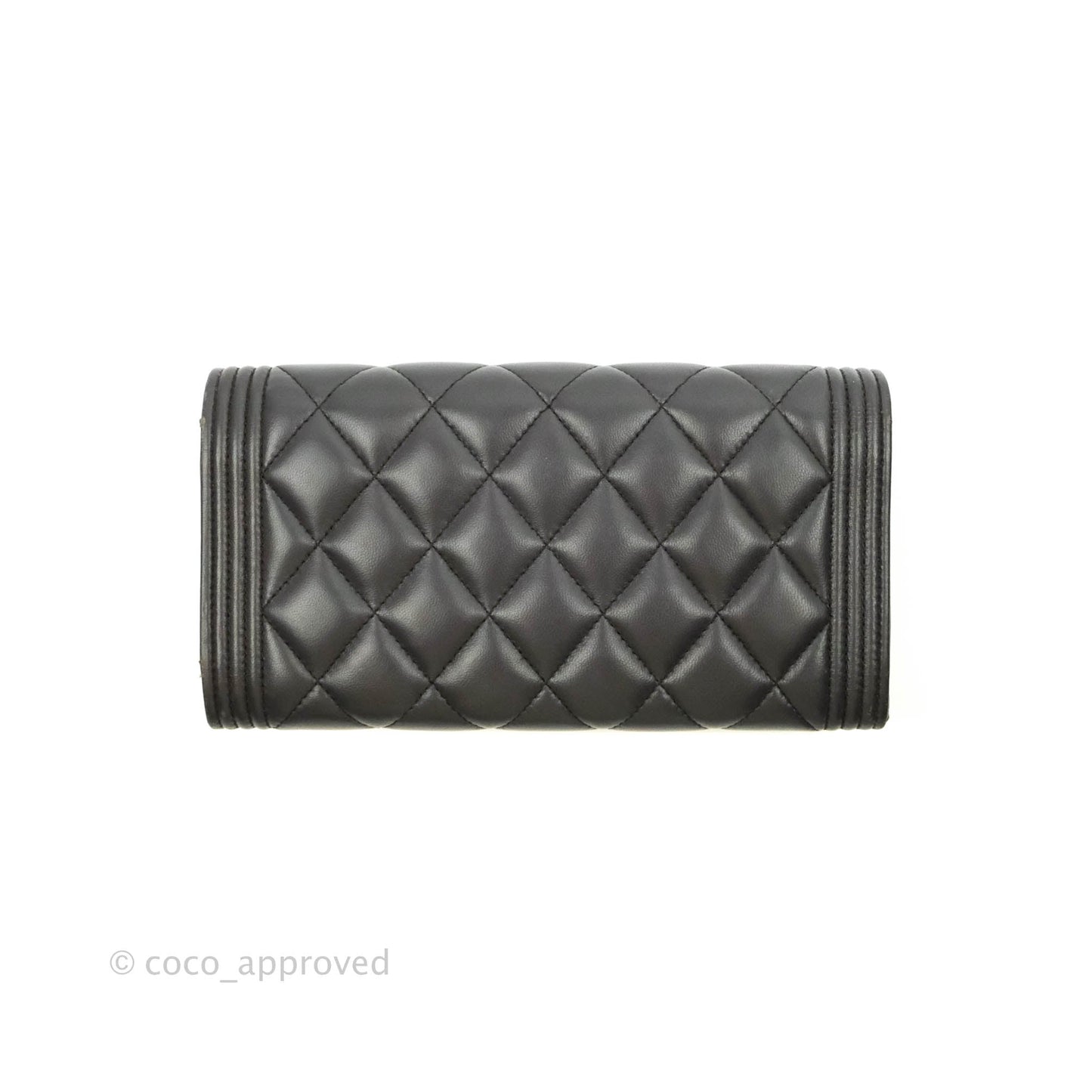 Chanel Quilted Boy Flap Long Wallet Dark Purple Lambskin Gold Hardware
