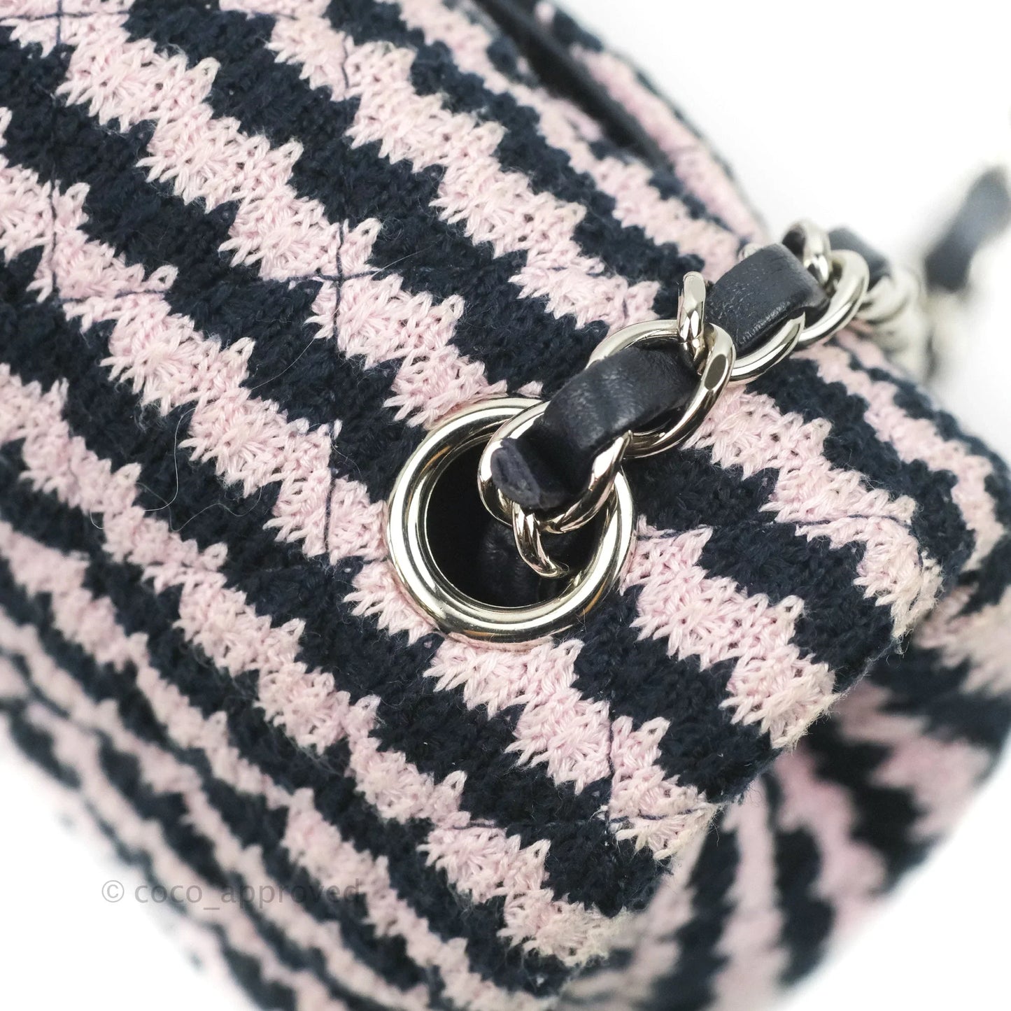 Chanel Mini Rectangular Flap Bag Navy Pink Striped Tweed Silver Hardware