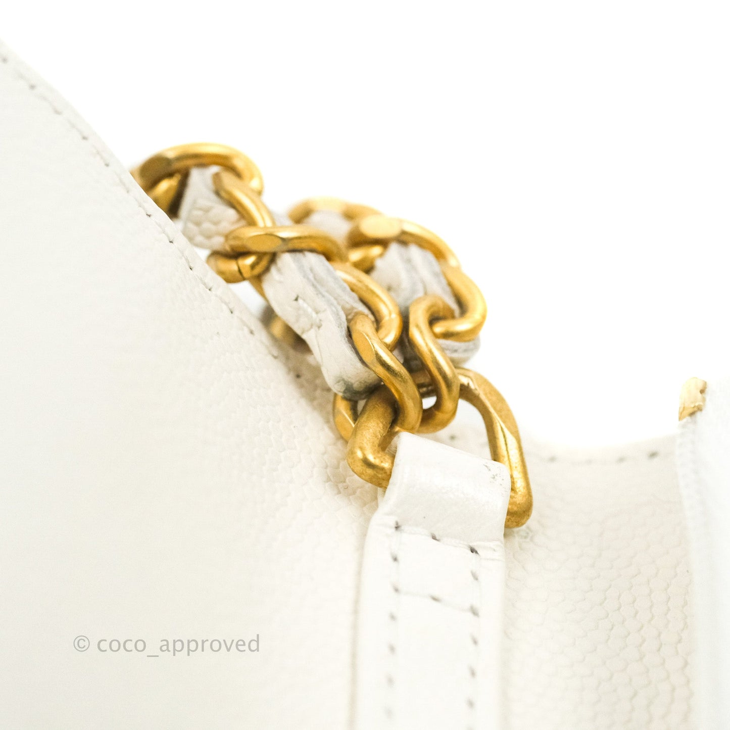 Chanel Quilted Gold CC Coin Wallet on Chain WOC White Caviar Gold Hardware