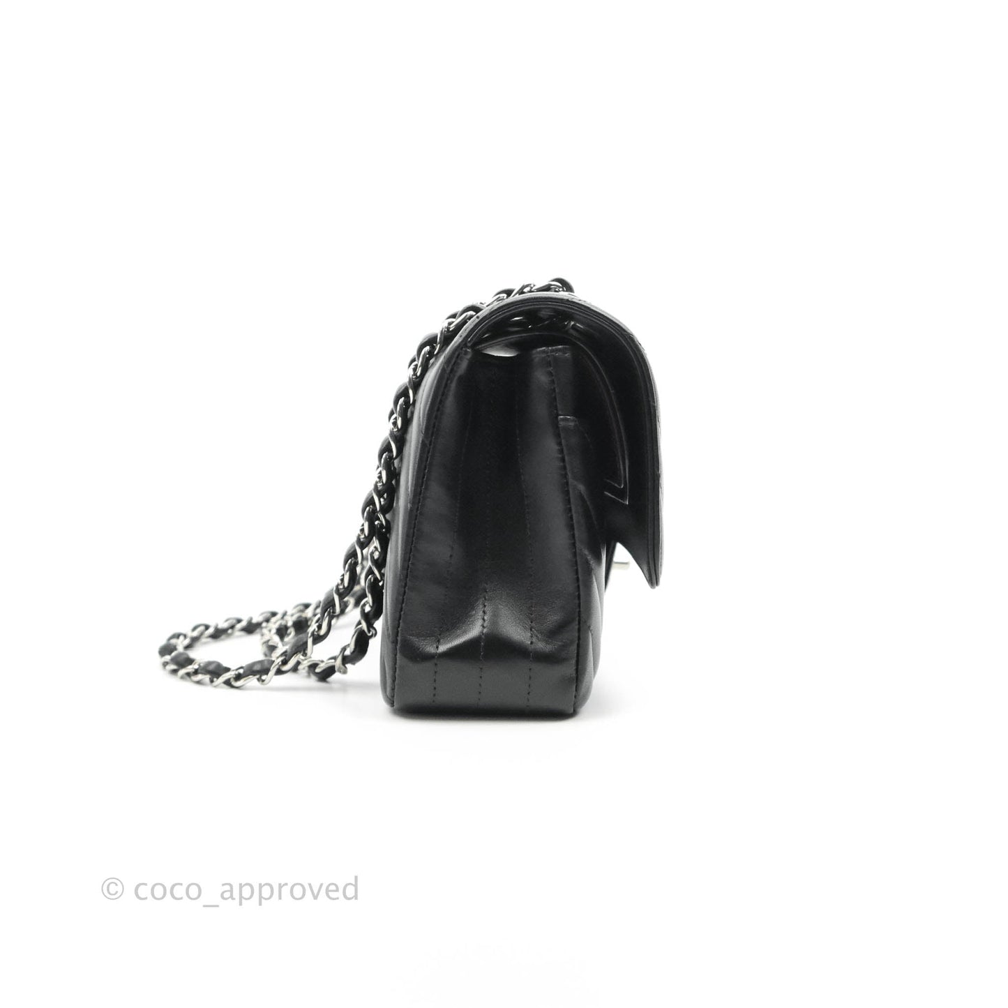 Chanel Classic M/L Medium Chevron Double Flap Black Lambskin Silver Hardware