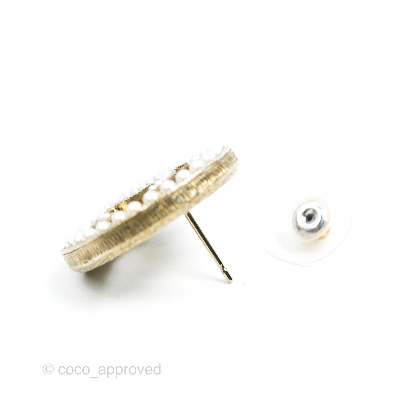 Chanel Pearl CC Round Earrings Gold Tone 20V