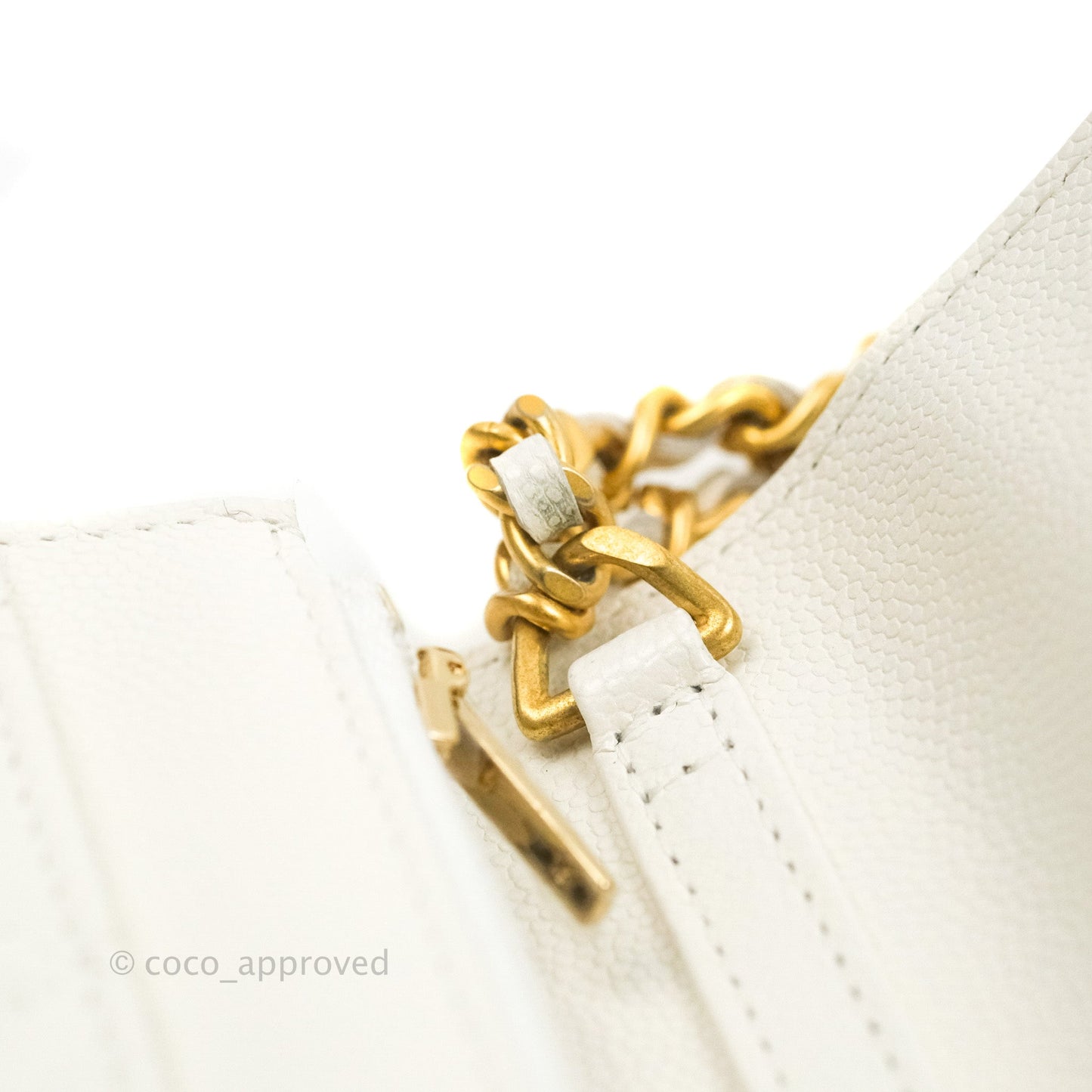 Chanel Quilted Gold CC Coin Wallet on Chain WOC White Caviar Gold Hardware