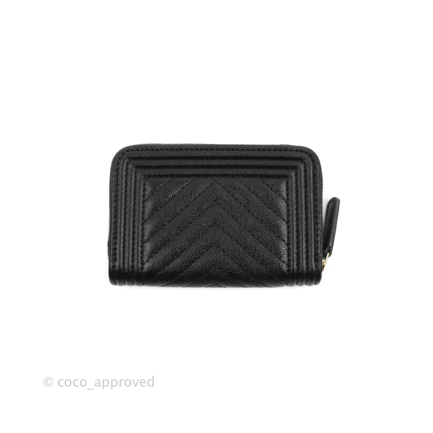 Chanel Chevron Boy Zip Card Holder Black Caviar Gold Hardware