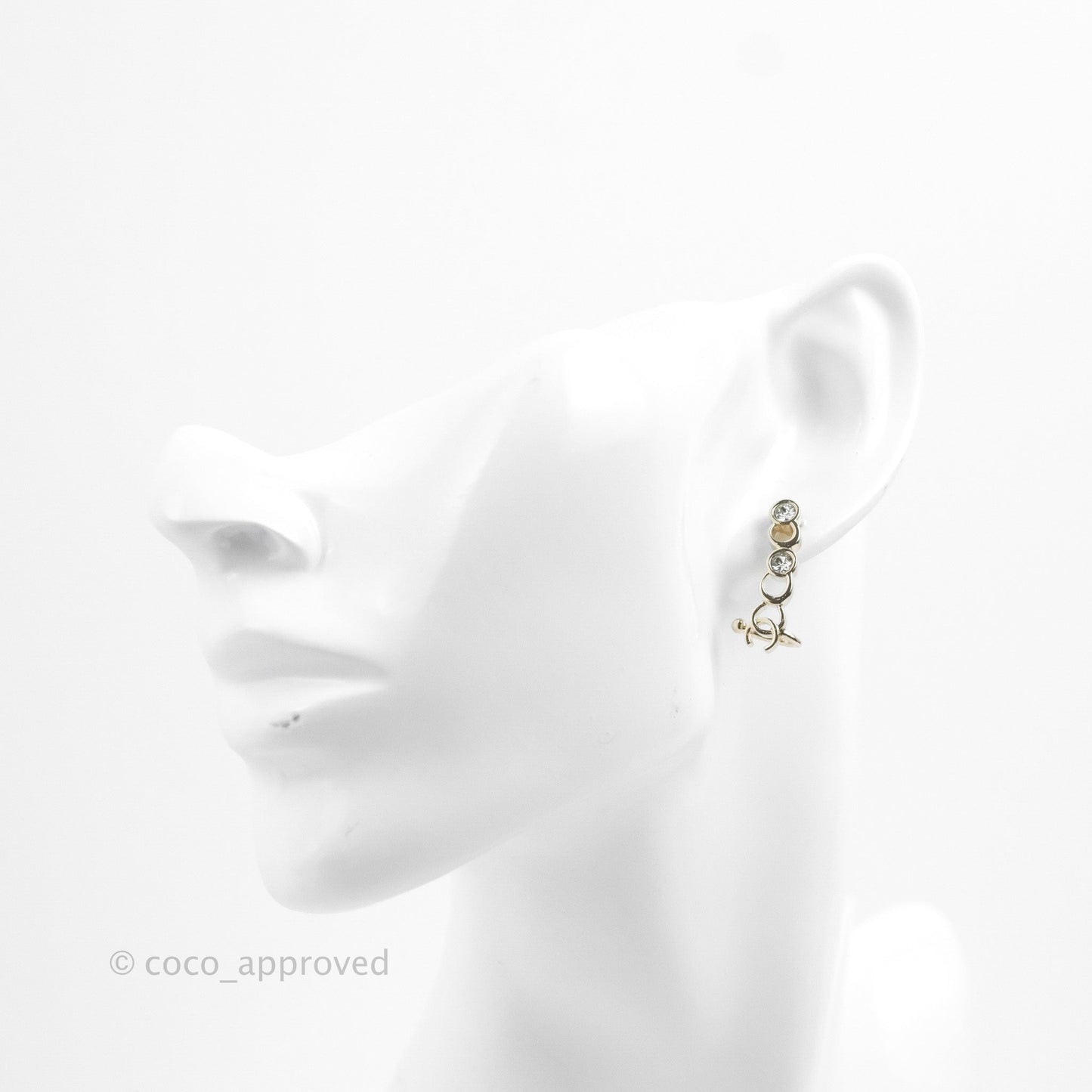 Chanel CC Coco Crystal Earrings Ear Clip Gold Tone 22P