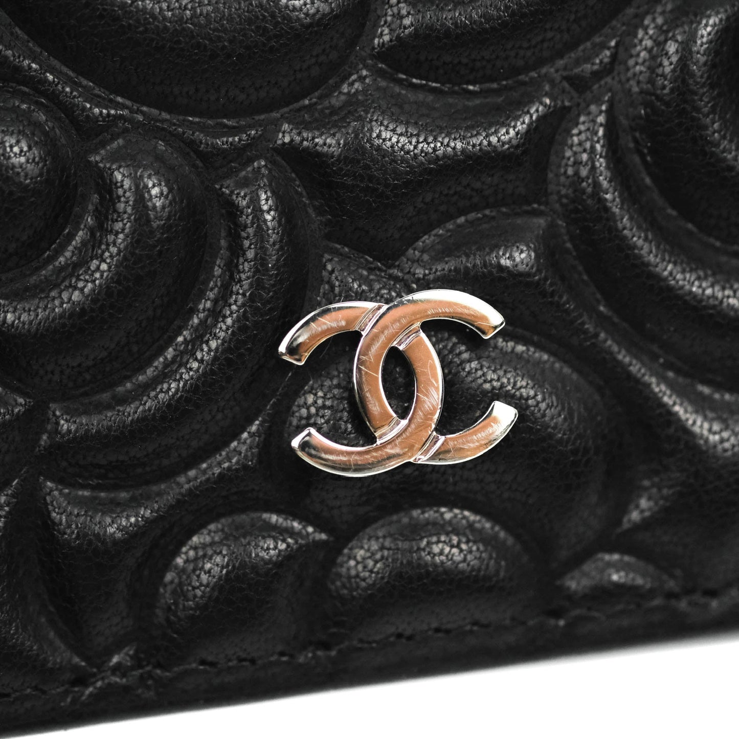 Chanel Camellia Wallet on Chain WOC Black Calfskin Silver Hardware