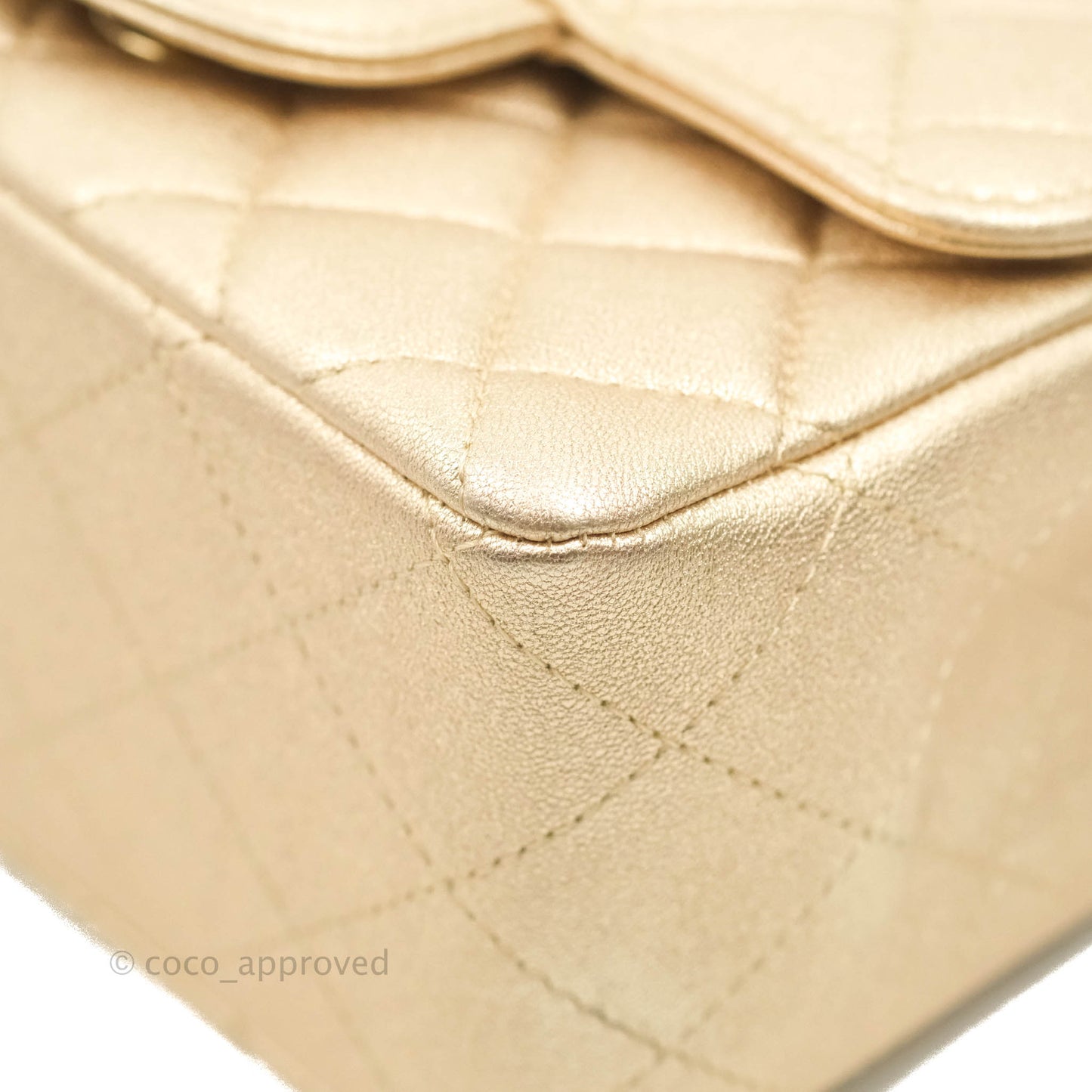 Chanel Classic Quilted Mini Square Flap Iridescent Gold Gold Hardware 21P