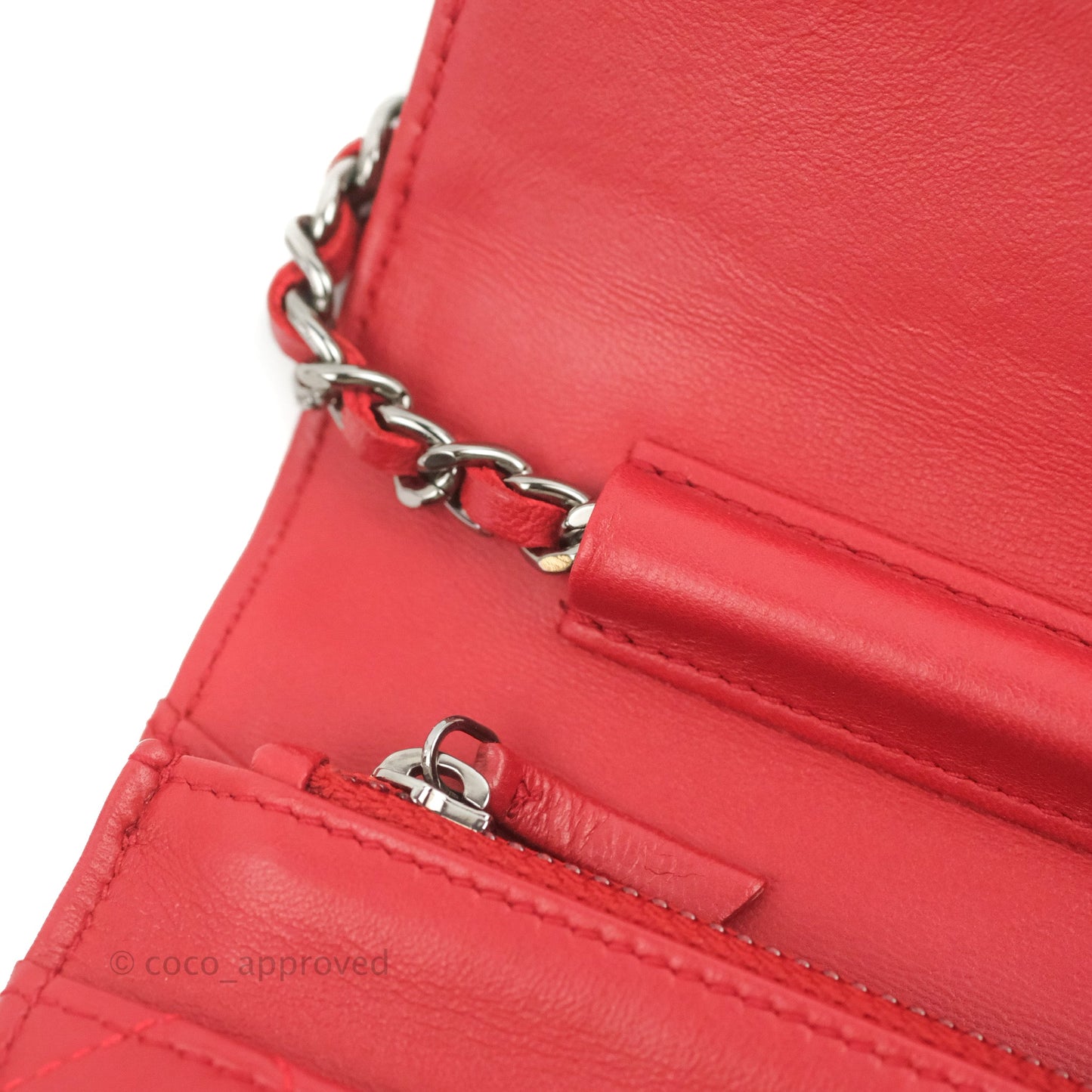 Chanel Boy Wallet on Chain WOC Red Lambskin Dark Silver Hardware