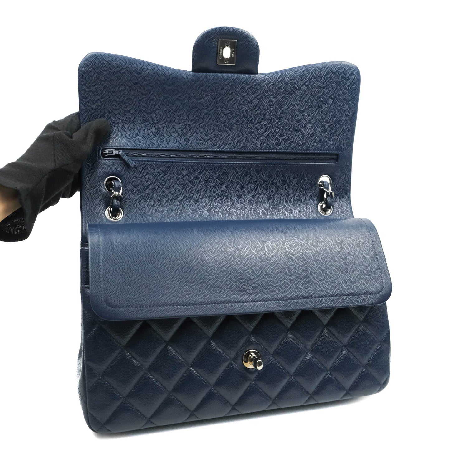Chanel Jumbo Double Flap Navy Caviar Silver Hardware⁣⁣