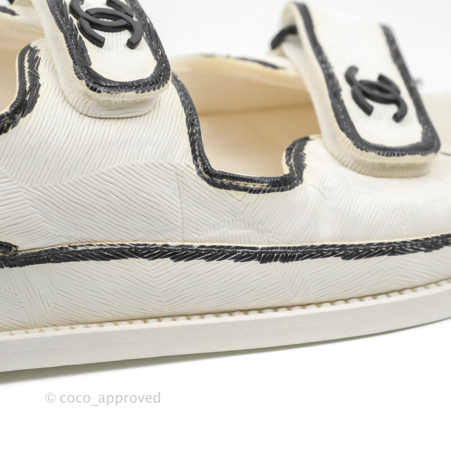Chanel CC White Black Slide Strap Flat Dad Sandals Size 39