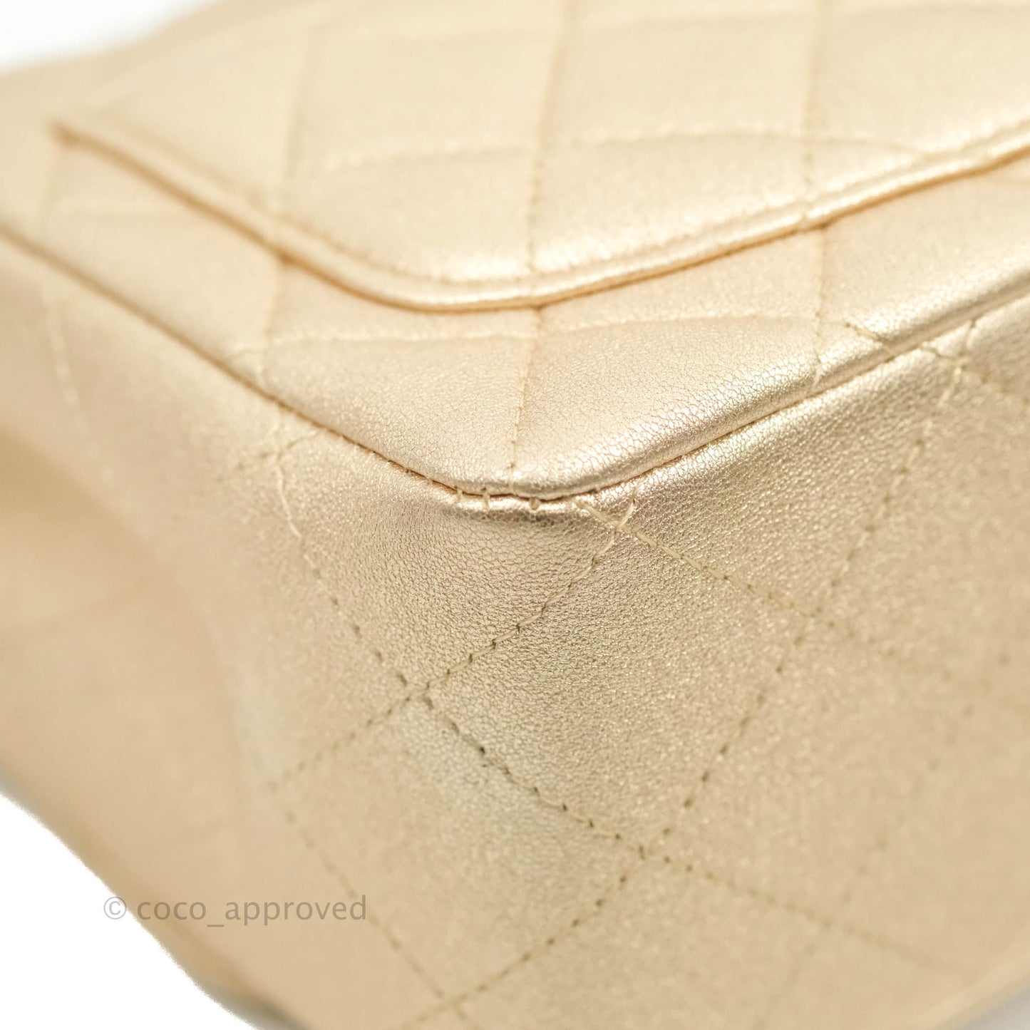 Chanel Classic Quilted Mini Square Flap Iridescent Gold Gold Hardware 21P