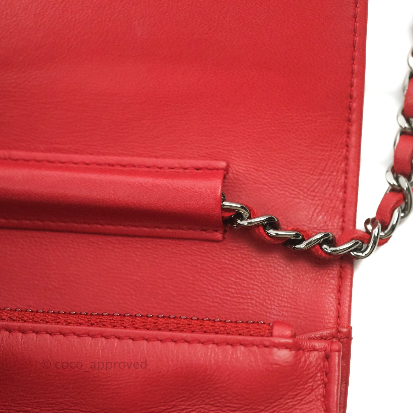 Chanel Boy Wallet on Chain WOC Red Lambskin Dark Silver Hardware