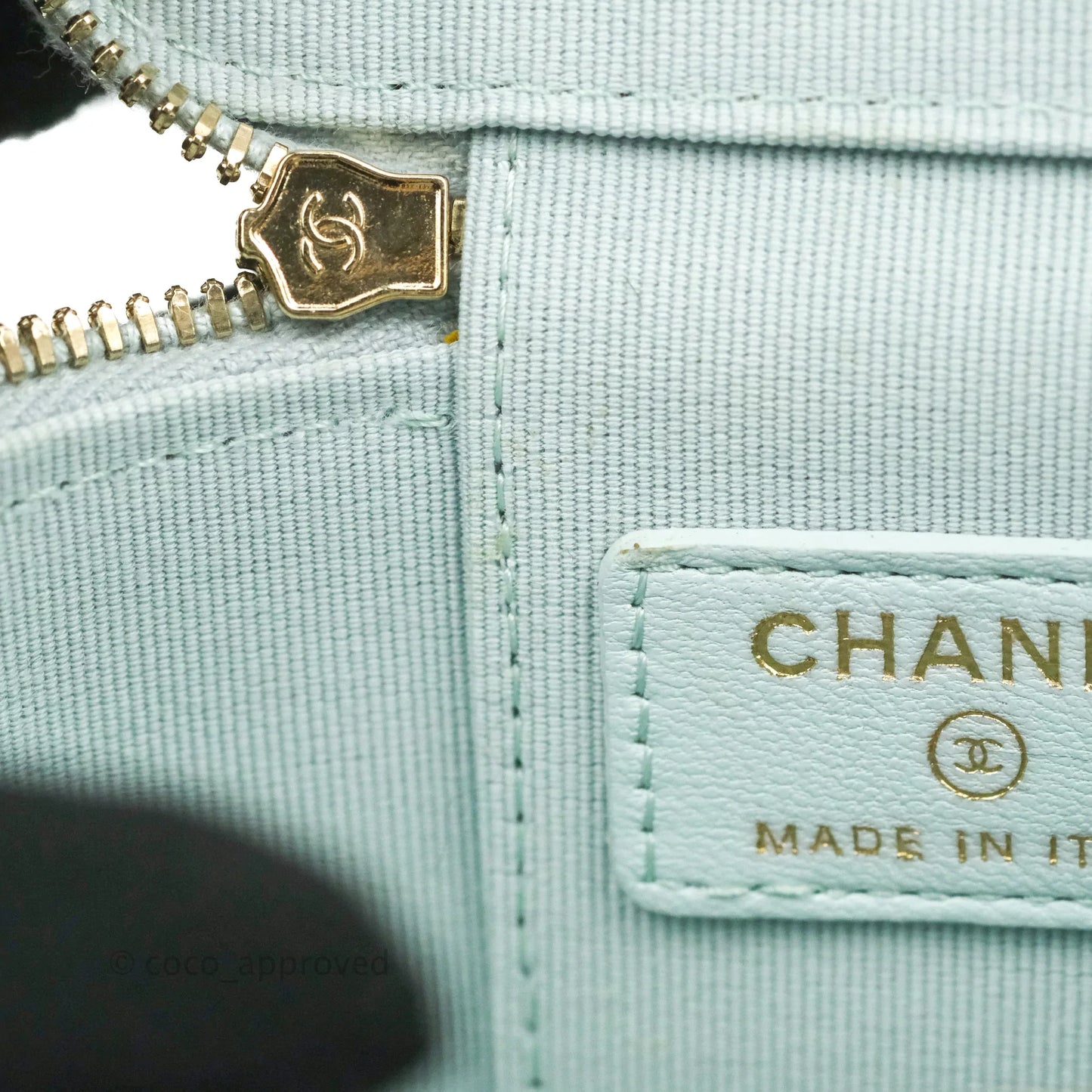 Chanel Mini Top Handle Vanity With Chain Light Blue Lambskin Gold Hardware