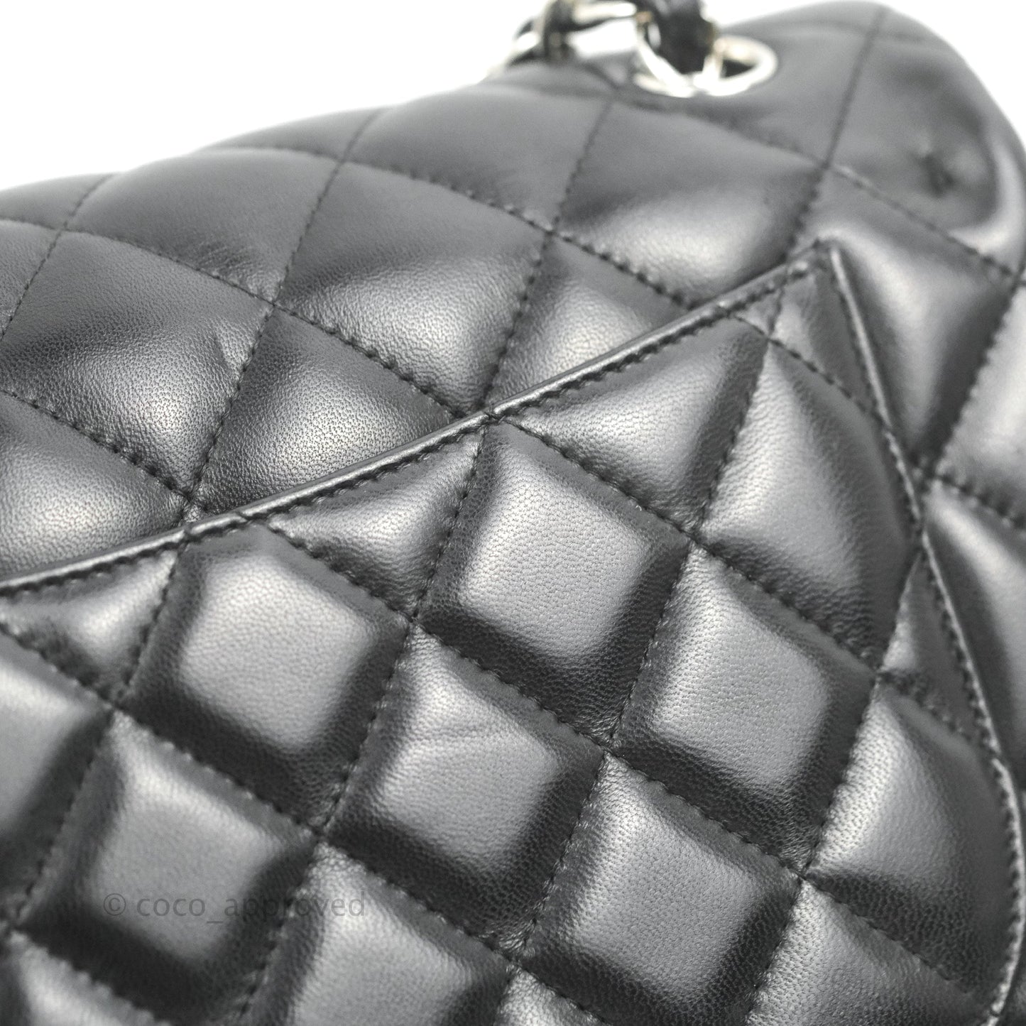 Chanel Quilted Jumbo Double Flap Black Lambskin Silver Hardware