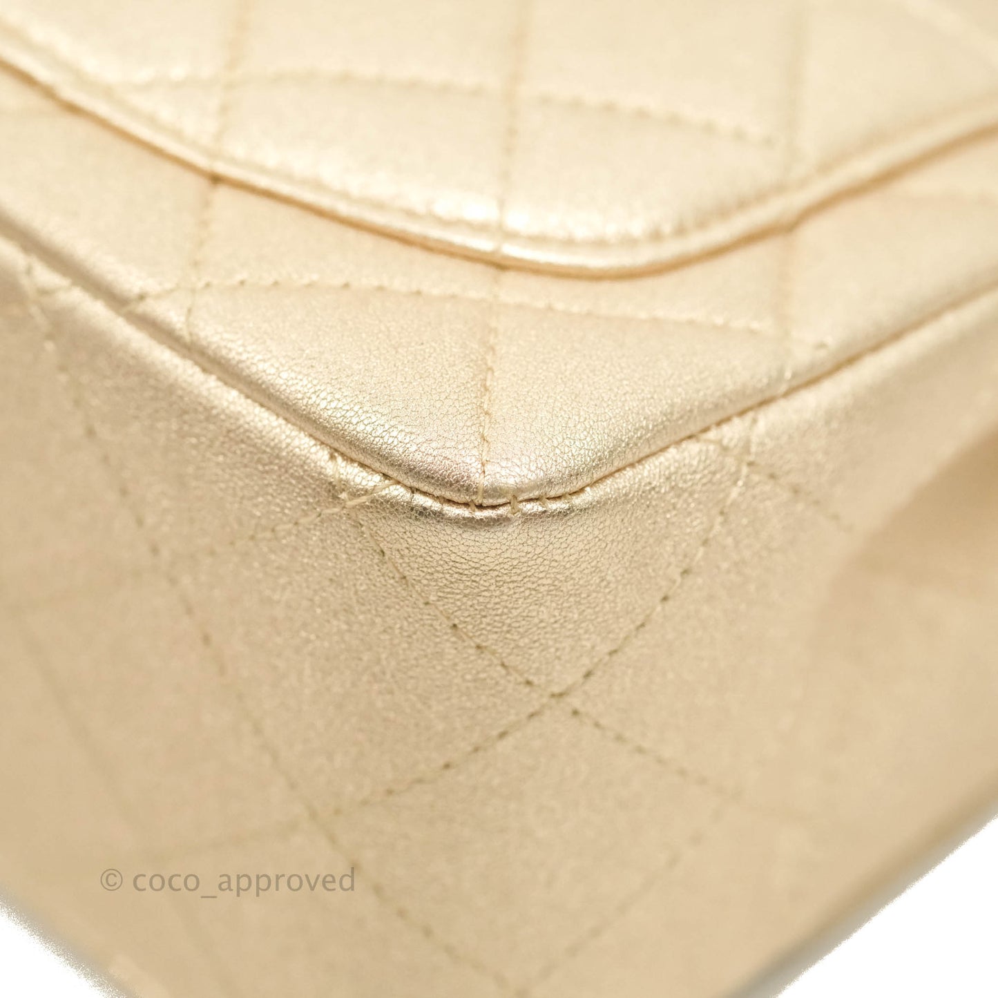 Chanel Classic Quilted Mini Square Flap Iridescent Gold Gold Hardware 21P