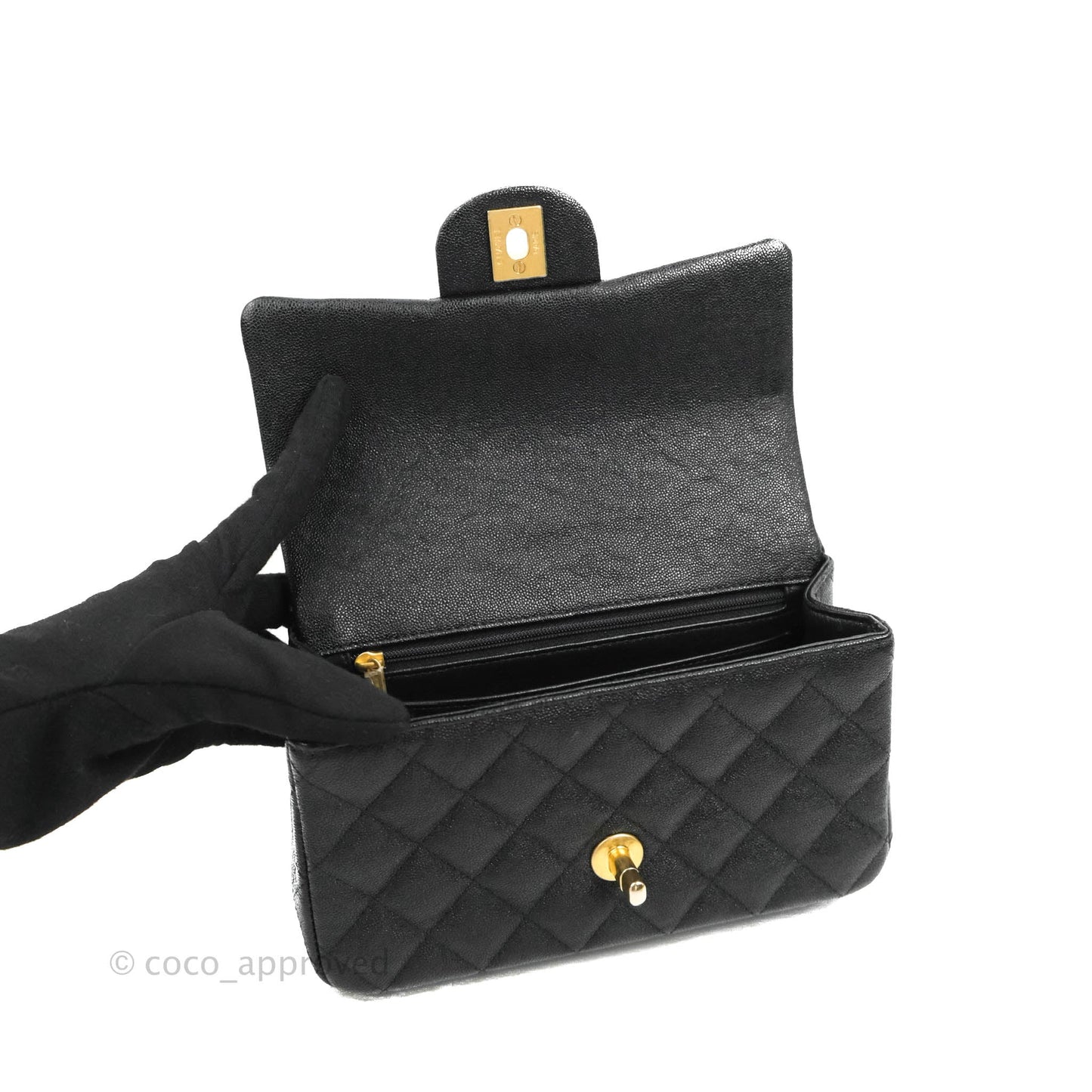 Chanel Top Handle Mini Rectangular Flap Bag Black Caviar Gold Hardware