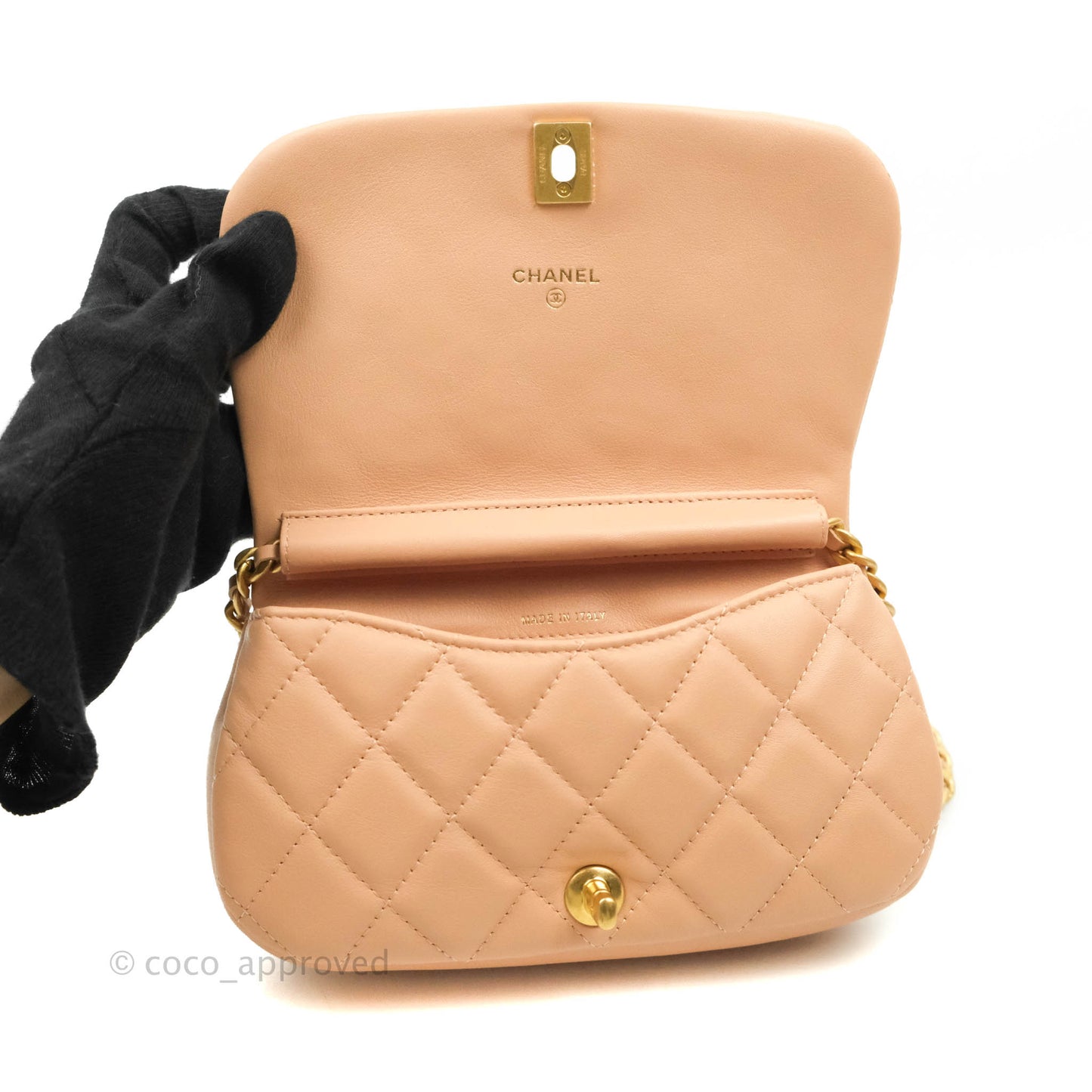 Chanel Clutch with Chain Beige Pink Calfskin Aged Gold Hardware