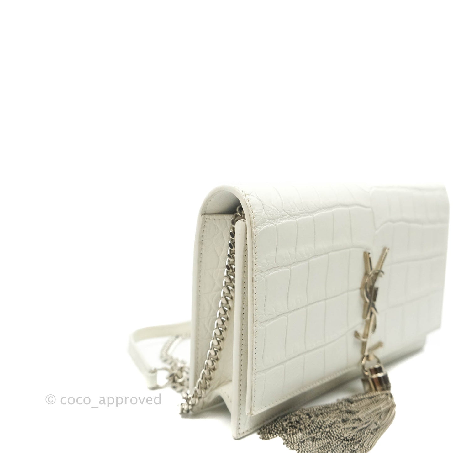 Saint Laurent Kate Tassel WOC White Silver Hardware
