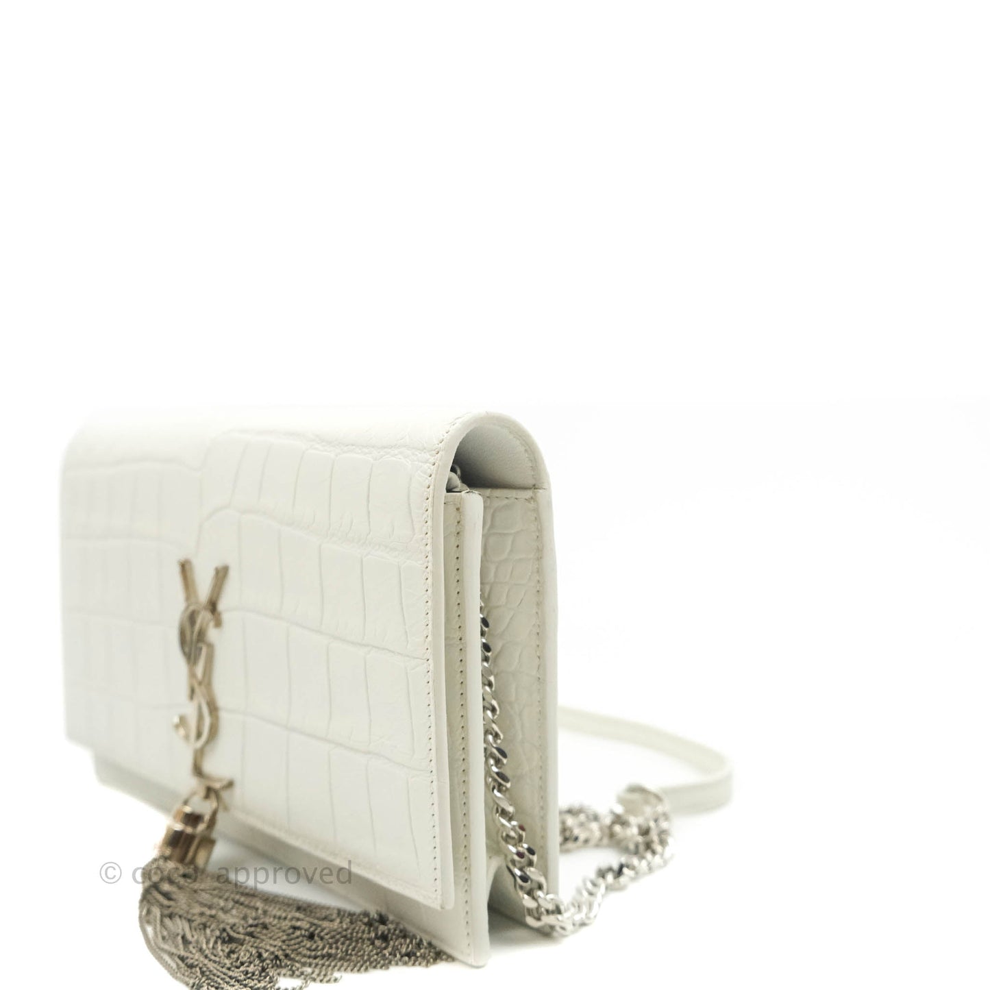 Saint Laurent Kate Tassel WOC White Silver Hardware