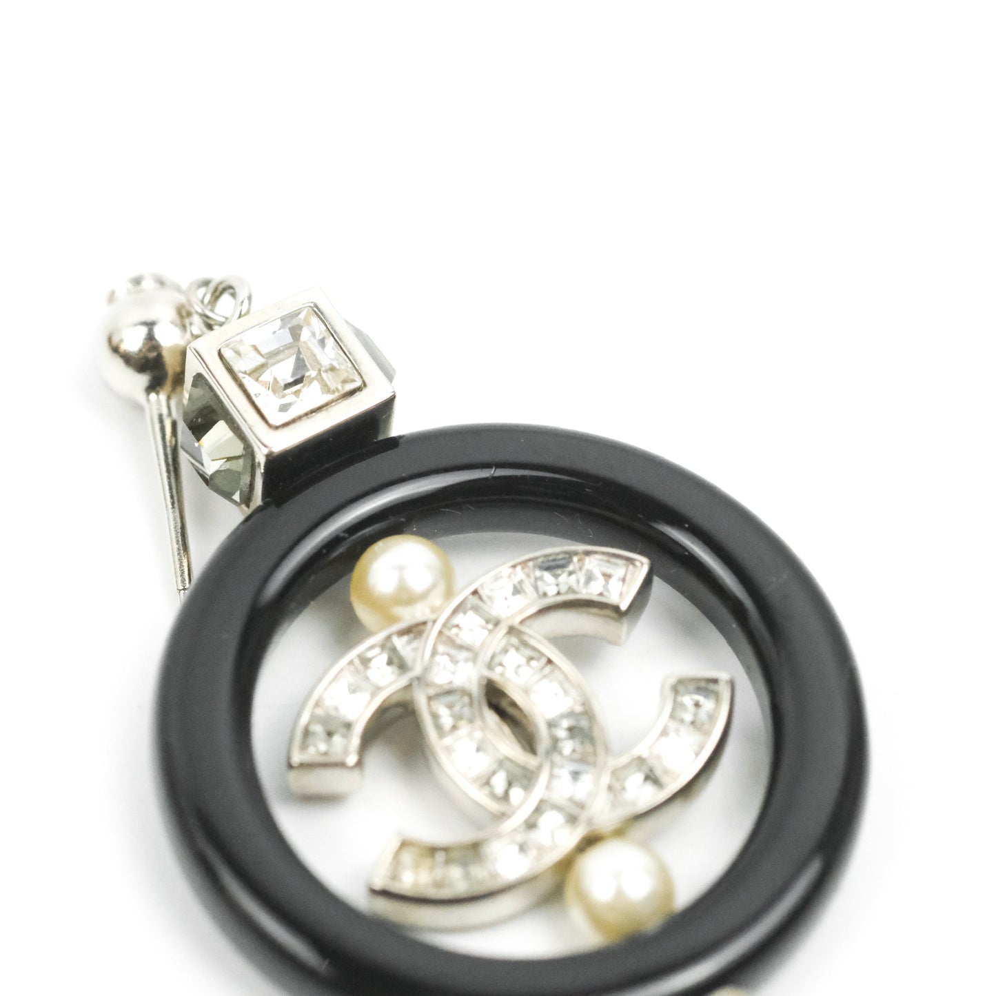Chanel Crystal CC Black Round Drop Earrings 18B