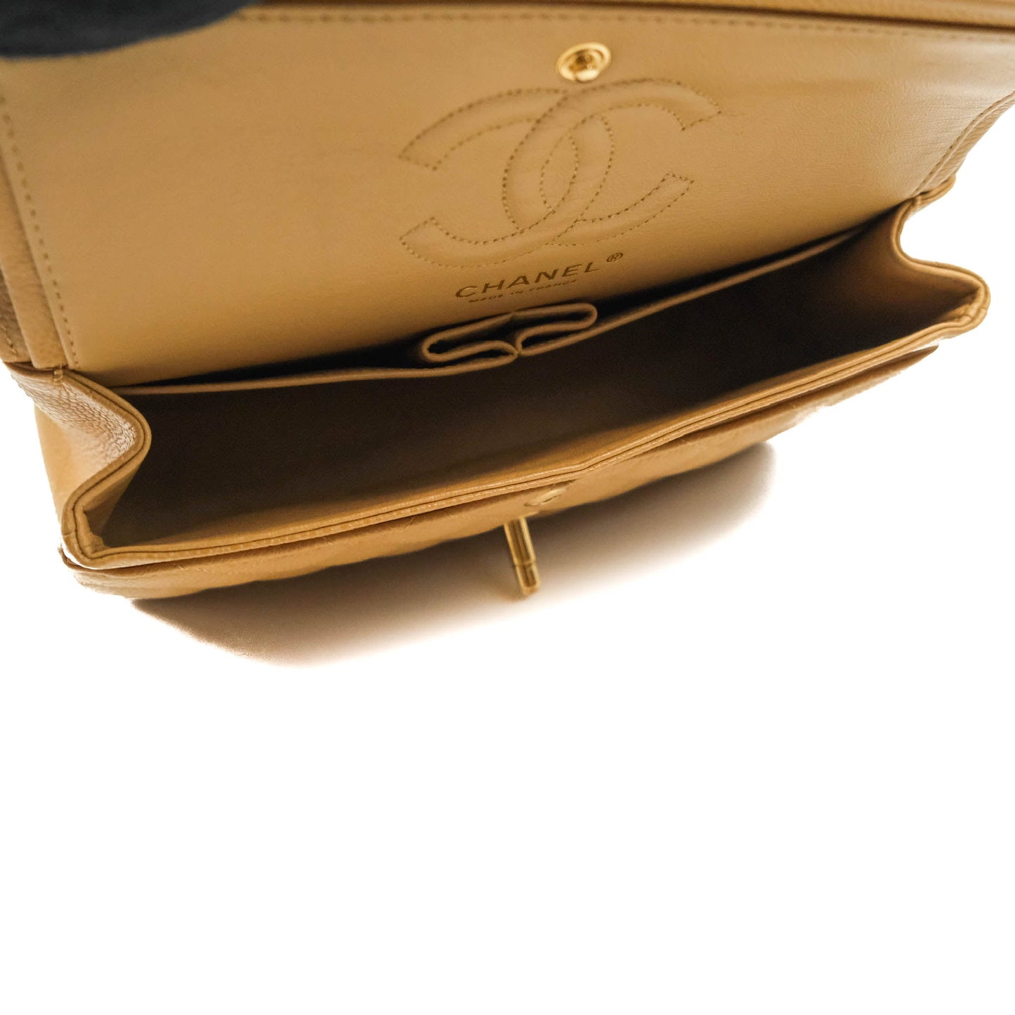 Chanel S/M Small Classic Quilted Flap Dark Beige Caviar 24K Gold Hardware