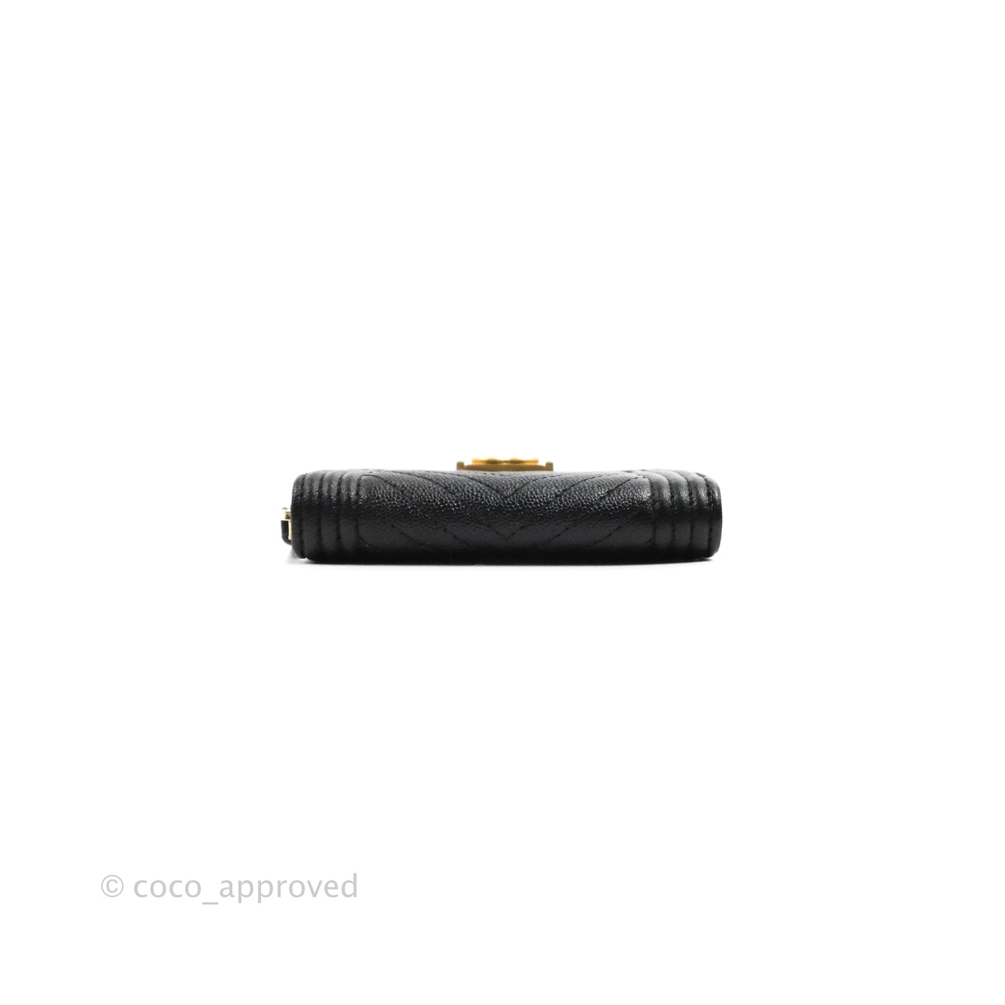Chanel Chevron Boy Zip Card Holder Black Caviar Gold Hardware