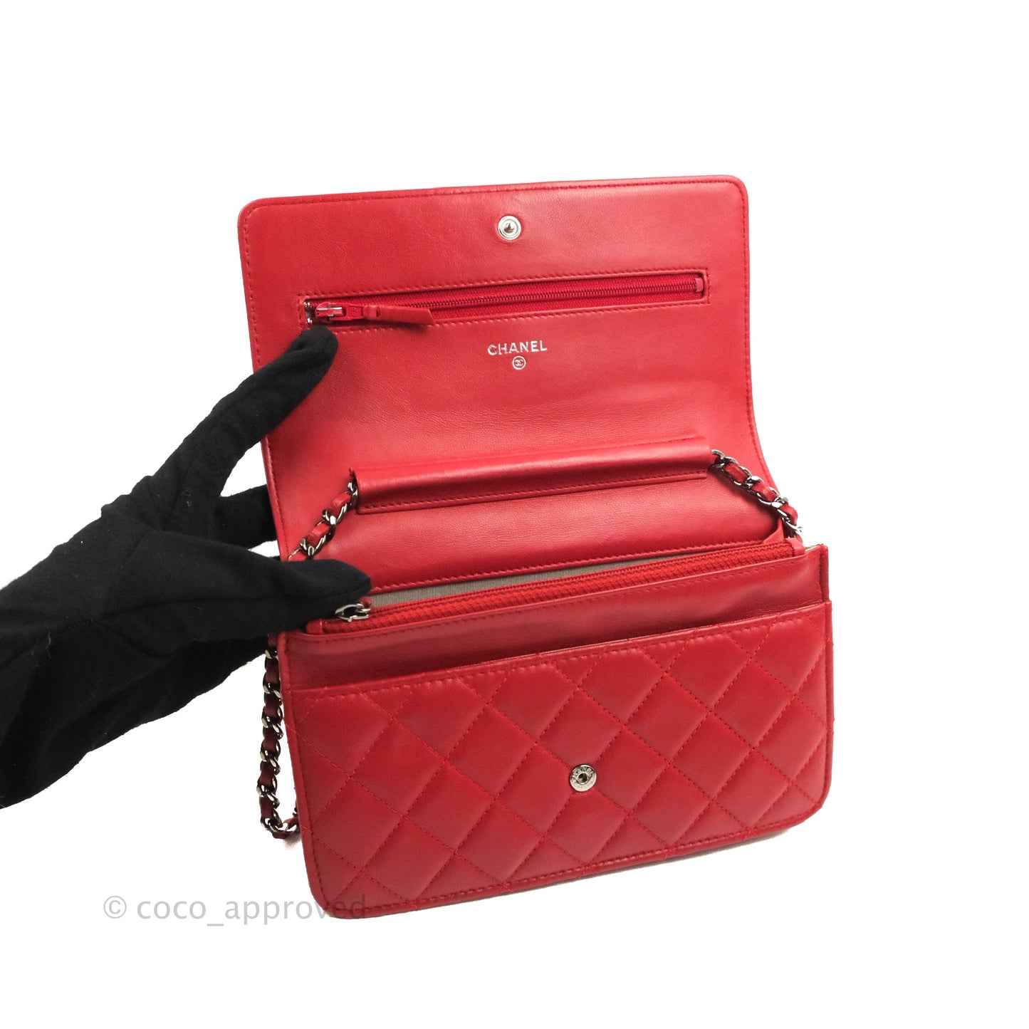 Chanel Boy Wallet on Chain WOC Red Lambskin Dark Silver Hardware