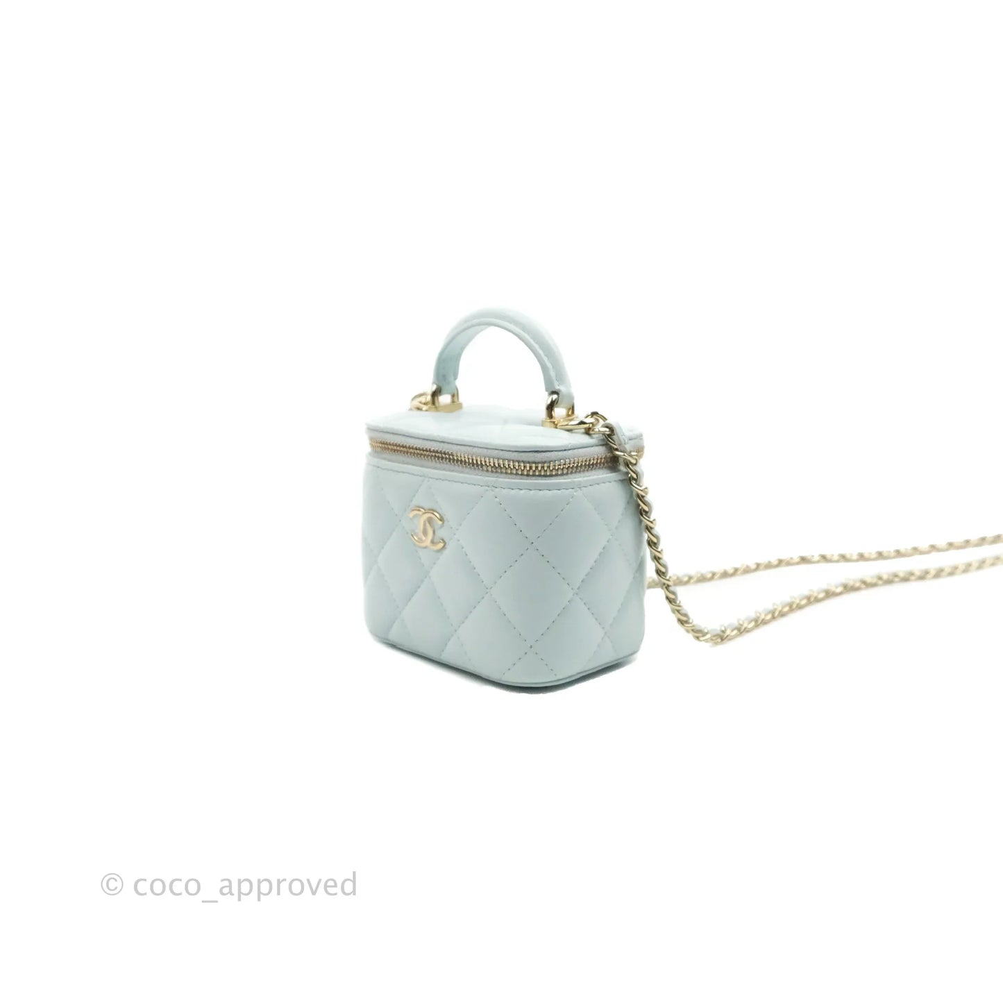 Chanel Mini Top Handle Vanity With Chain Light Blue Lambskin Gold Hardware