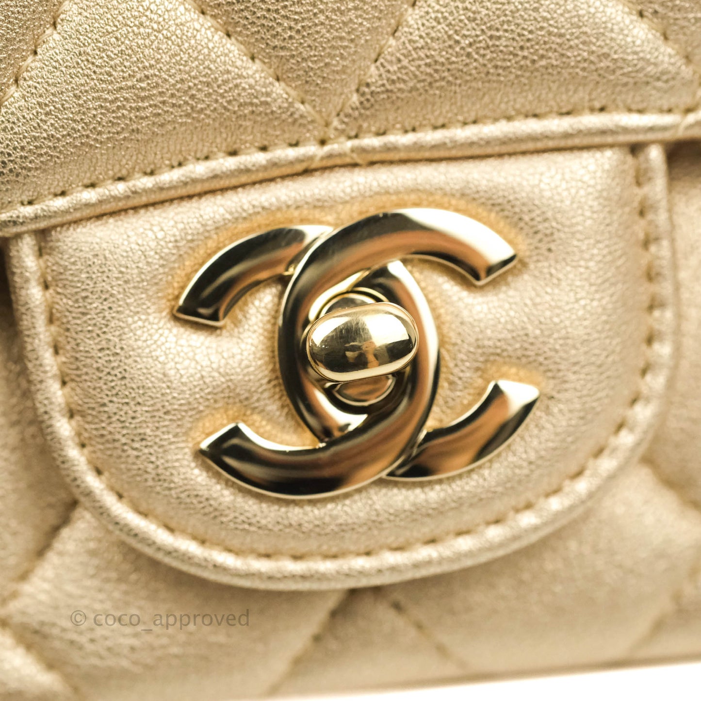 Chanel Classic Quilted Mini Square Flap Iridescent Gold Gold Hardware 21P