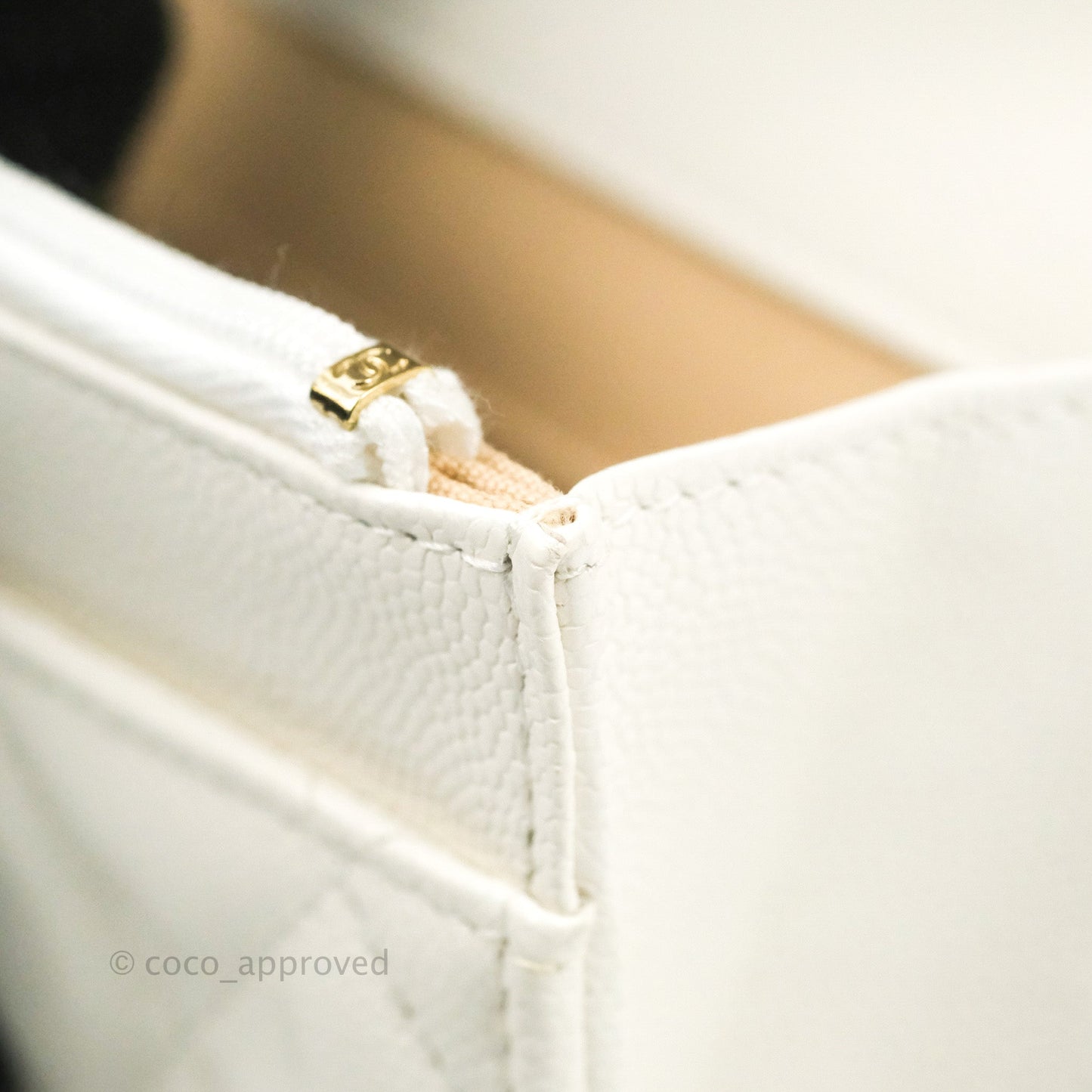 Chanel Quilted Gold CC Coin Wallet on Chain WOC White Caviar Gold Hardware