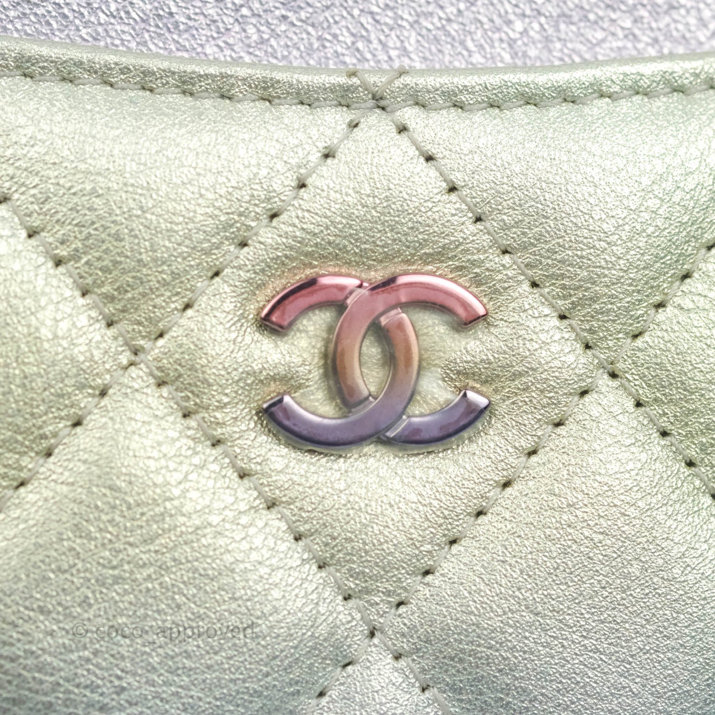 Chanel Classic Quilted Metallic Rainbow Lambskin Card Holder Rainbow Hardware