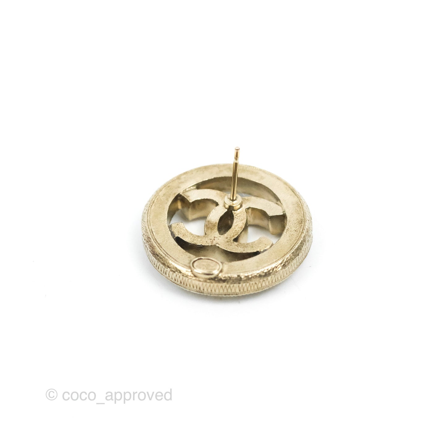 Chanel Pearl CC Round Earrings Gold Tone 20V