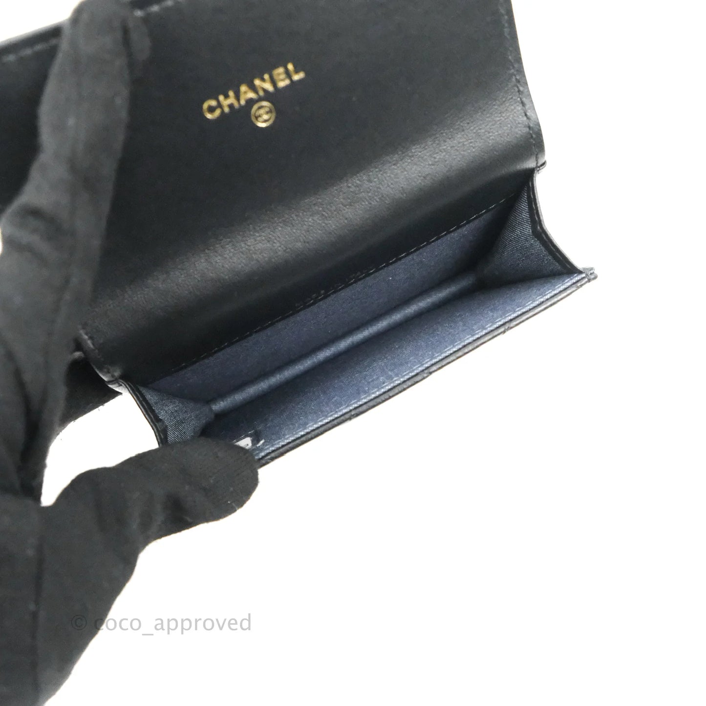 Chanel Resin Bi-Color Chain Mini Card Holder Belt Bag Black Lambskin Gold Hardware