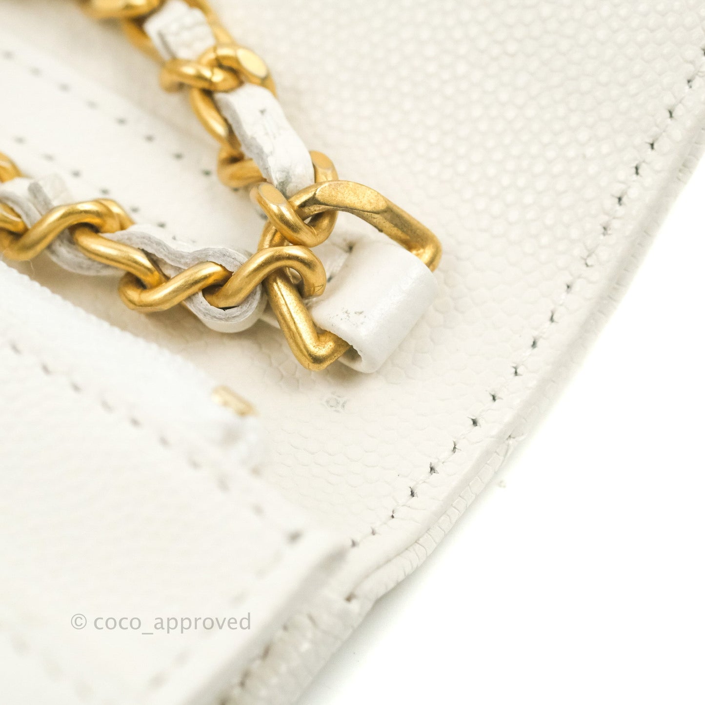 Chanel Quilted Gold CC Coin Wallet on Chain WOC White Caviar Gold Hardware