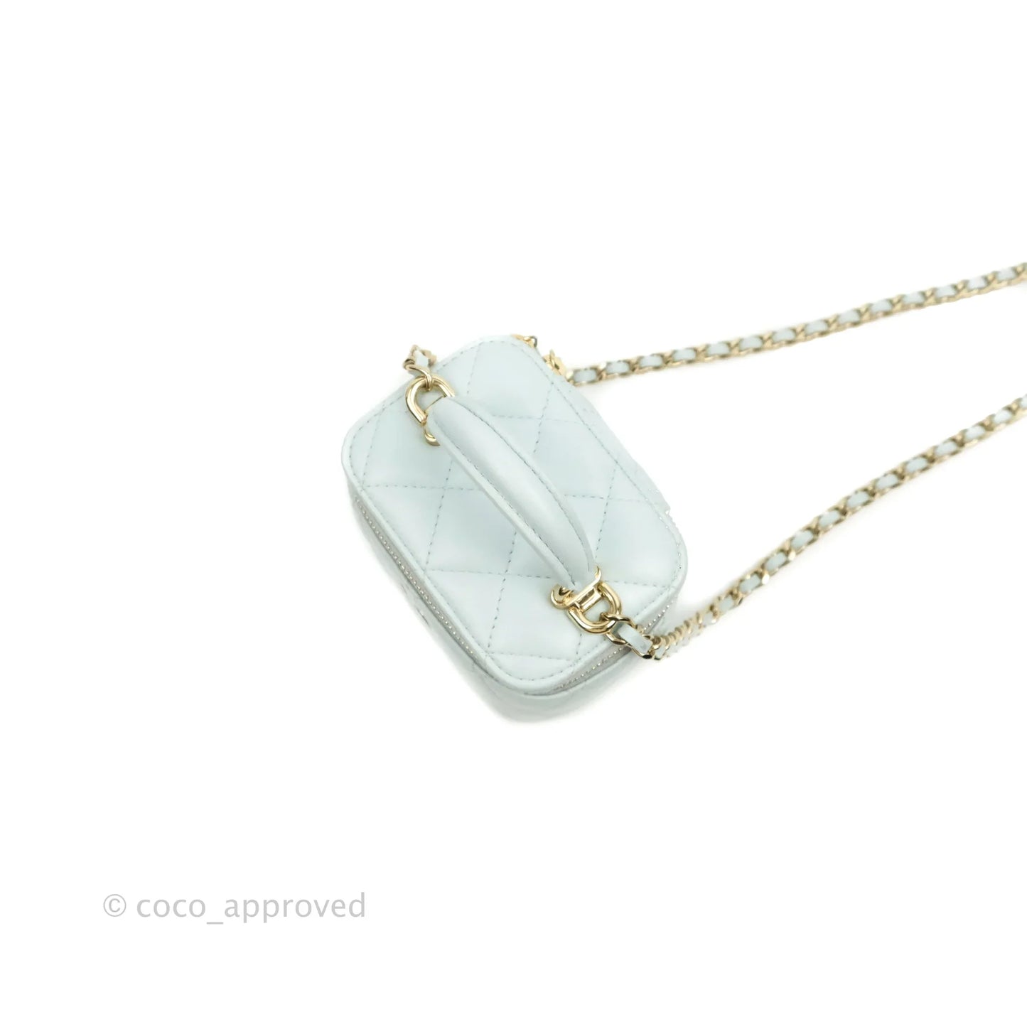 Chanel Mini Top Handle Vanity With Chain Light Blue Lambskin Gold Hardware